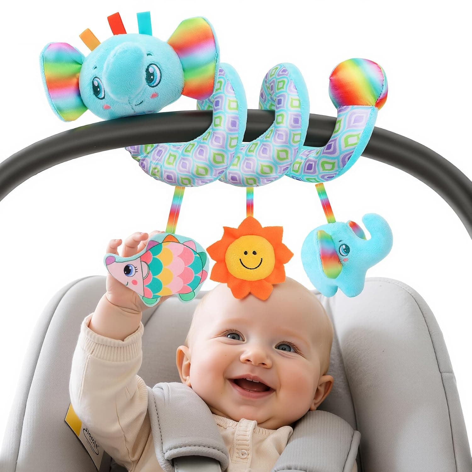 Spiral Car Seat Toys for Babies, 0-6 Months Infant Carseat Sensory Toys Hanging Stroller Accessories Newborn for Baby Boys Girls Essentials Stuff