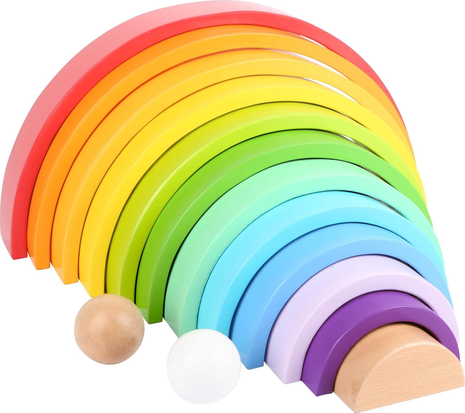 Small Foot 11412 XL Rainbow Wooden Building Blocks, 12-Piece Arch with 2 Balls for Kindergarten and Education Toys, Multicolored