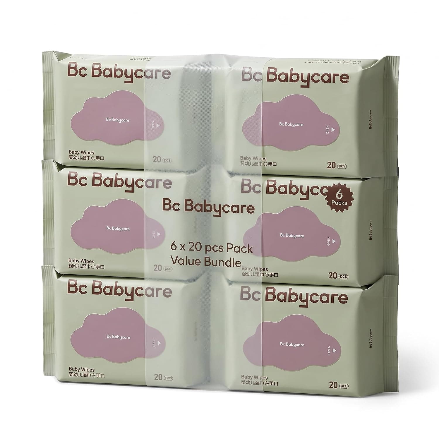 Bc Babycare Baby Wipes, Soft Moist Wet Wipes, Gentle Daily Care, Unscented, Thick & Comfortable, Suitable for Baby Face, Hands & Body, Travel Friendly, Pack of 6 x 20 Pcs, Total 120 Wipes