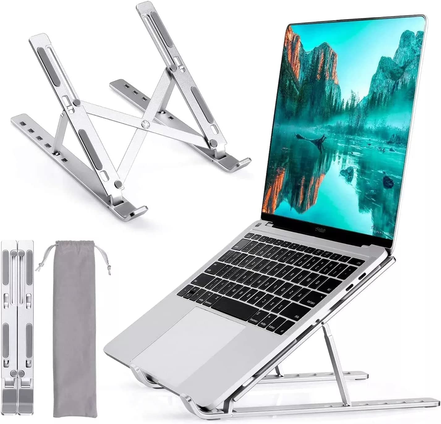Laptop Stand for Desk, Adjustable Laptop Riser ABS+Silicone Foldable Portable Laptop Holder, Ventilated Cooling Notebook Stand for MacBook Pro Air, Lenovo, Dell, HP, Laptops,Tablet