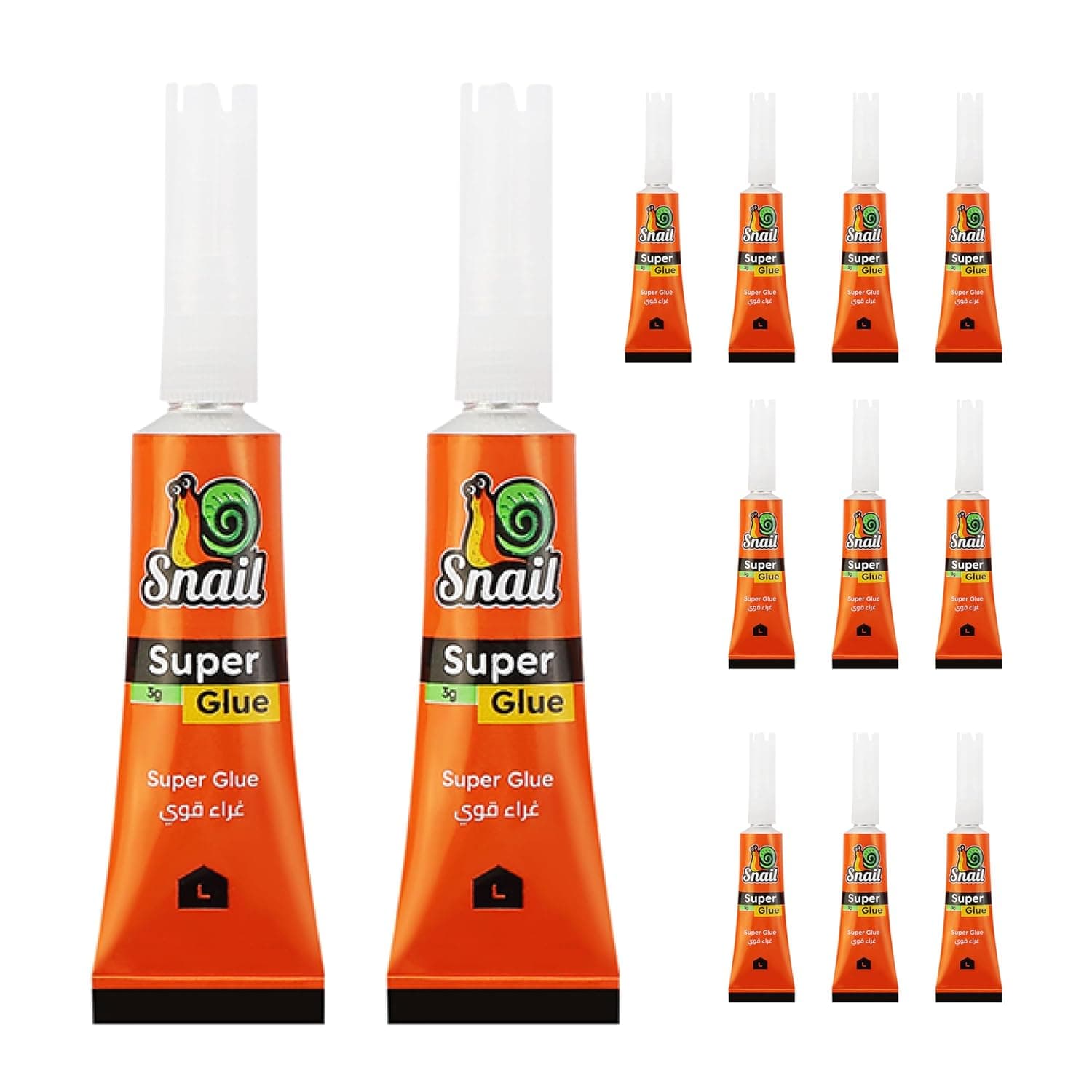 Lawazim Snail Super Glue -12 Piece 3g- All Purpose Instant Dry Cyanoacrylate Based Adhesive with Precision Applicator for Various Materials - Ideal for Metal, Plastic, Rubber, Glass, Leather, and Wood