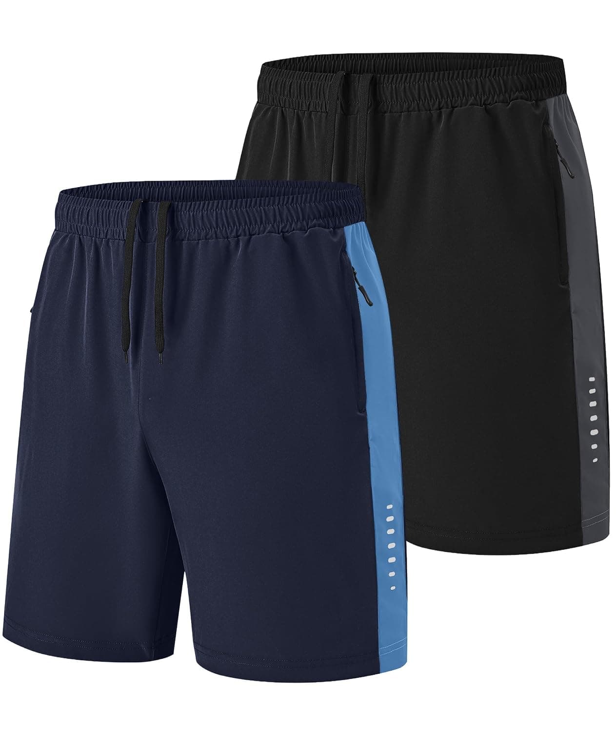 Mens Workout Shorts Dry Fit Gym Athletic Sport Shorts for Men Zip Pockets Polyester Tennis Running Short 2 Pack