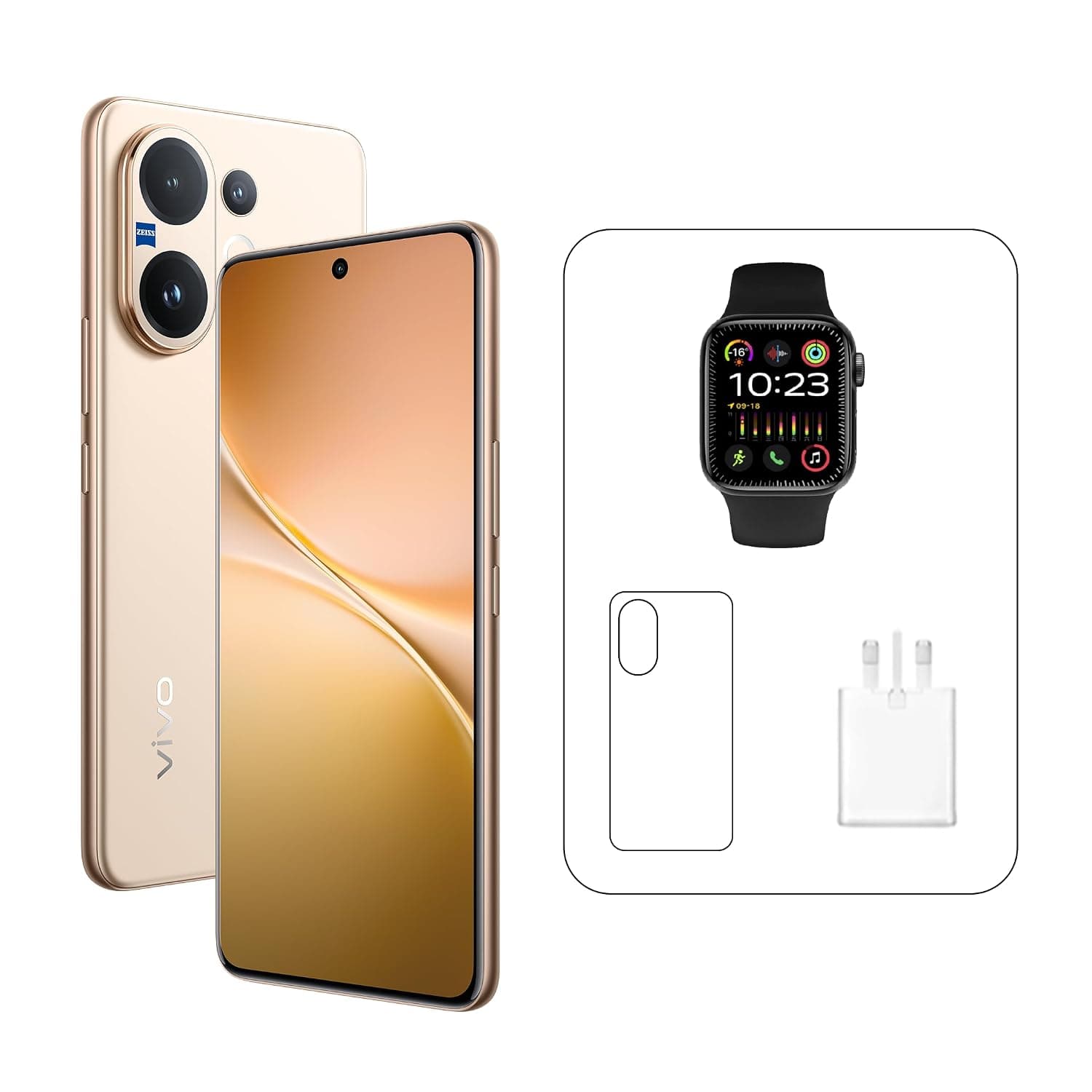 Vivo V60 5G - Desert Gold 12 + 256GB | 50MP ZEISS Camera | 3D curved 120Hz AMOLED Display | 6500mAh | IP69, 4Y Battery | Smart Watch | 455 Days Screen Replace,24 Months Warranty