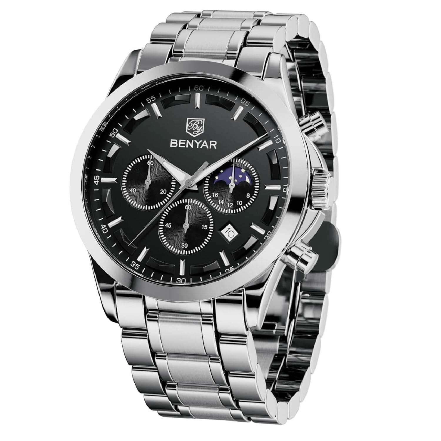 BENYAR Men's Quartz Watch: Stylish Designer Model with Striking Design, Featuring Date Display Chronograph Function Elegant Gift for Men