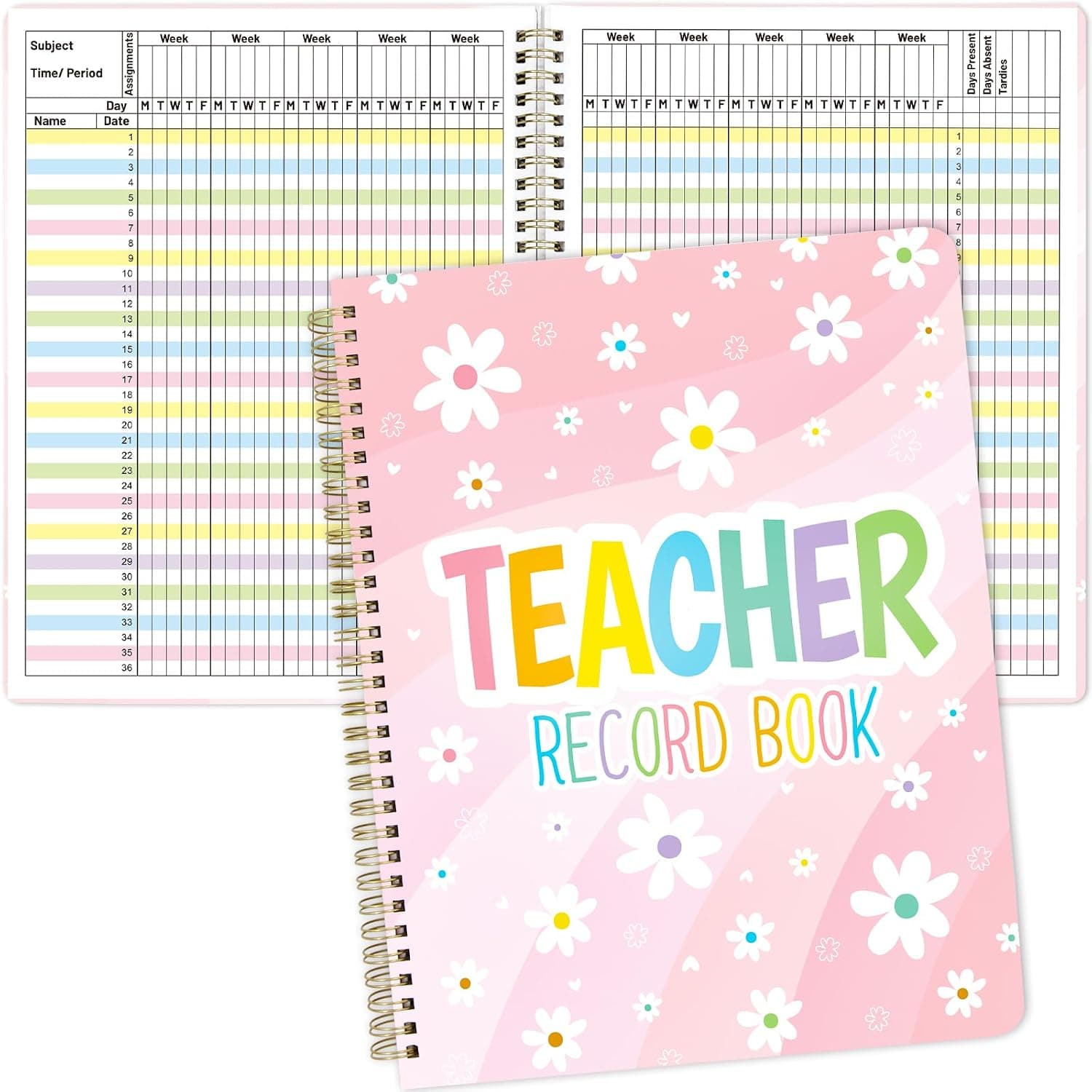 Teacher Record Book Class Grade Book for Teacher Assignments Attendance Tests Gradebook Classroom Office Supplies 8-1/2 x 11 inch Flower