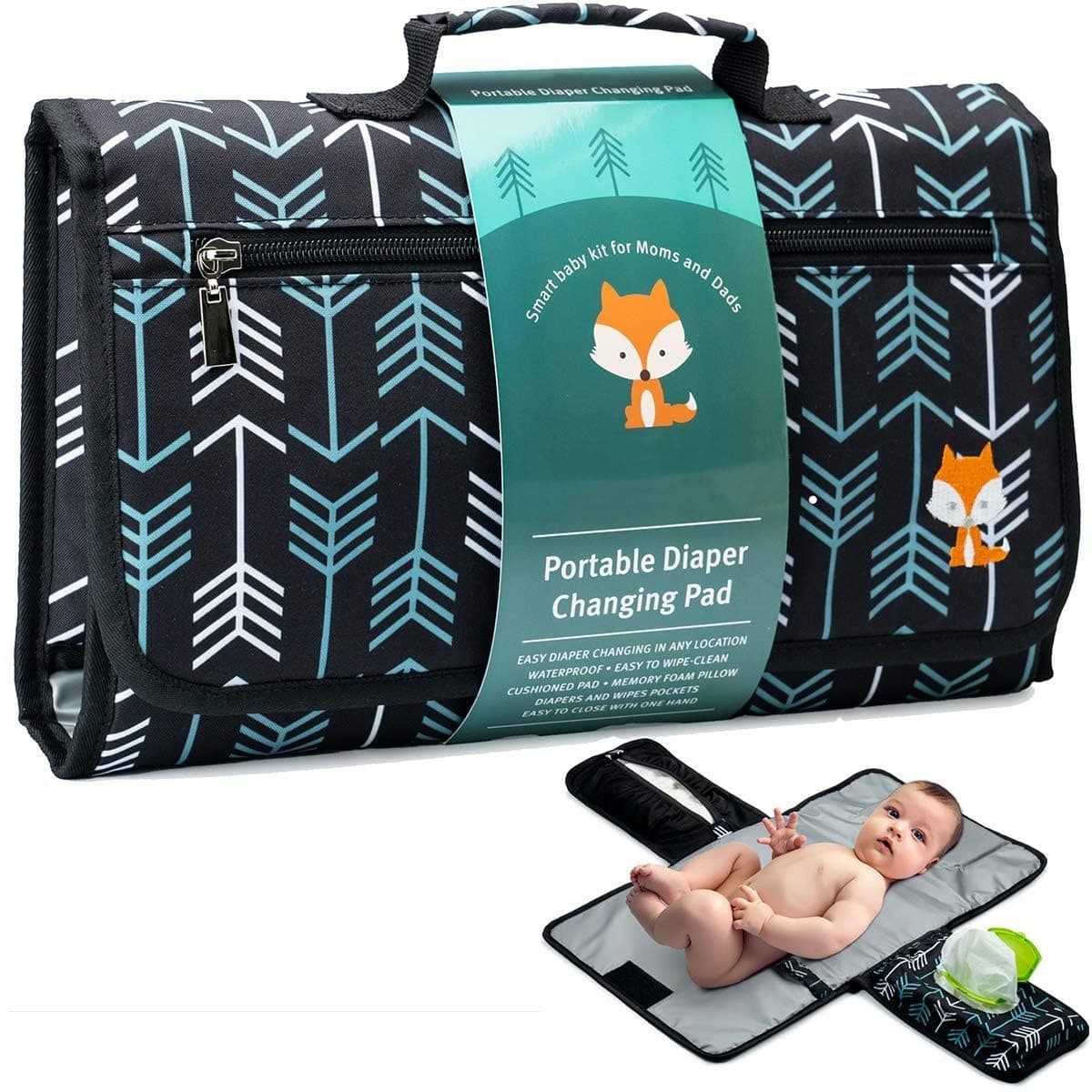 TRASSLE Portable Diaper Changing Mat,Waterproof Changing Pad for Baby,Detachable Travel Changing Pad with Shoulder Strap, Fully Padded, Lightweight & Waterproof - Newborn Essentials Must Haves