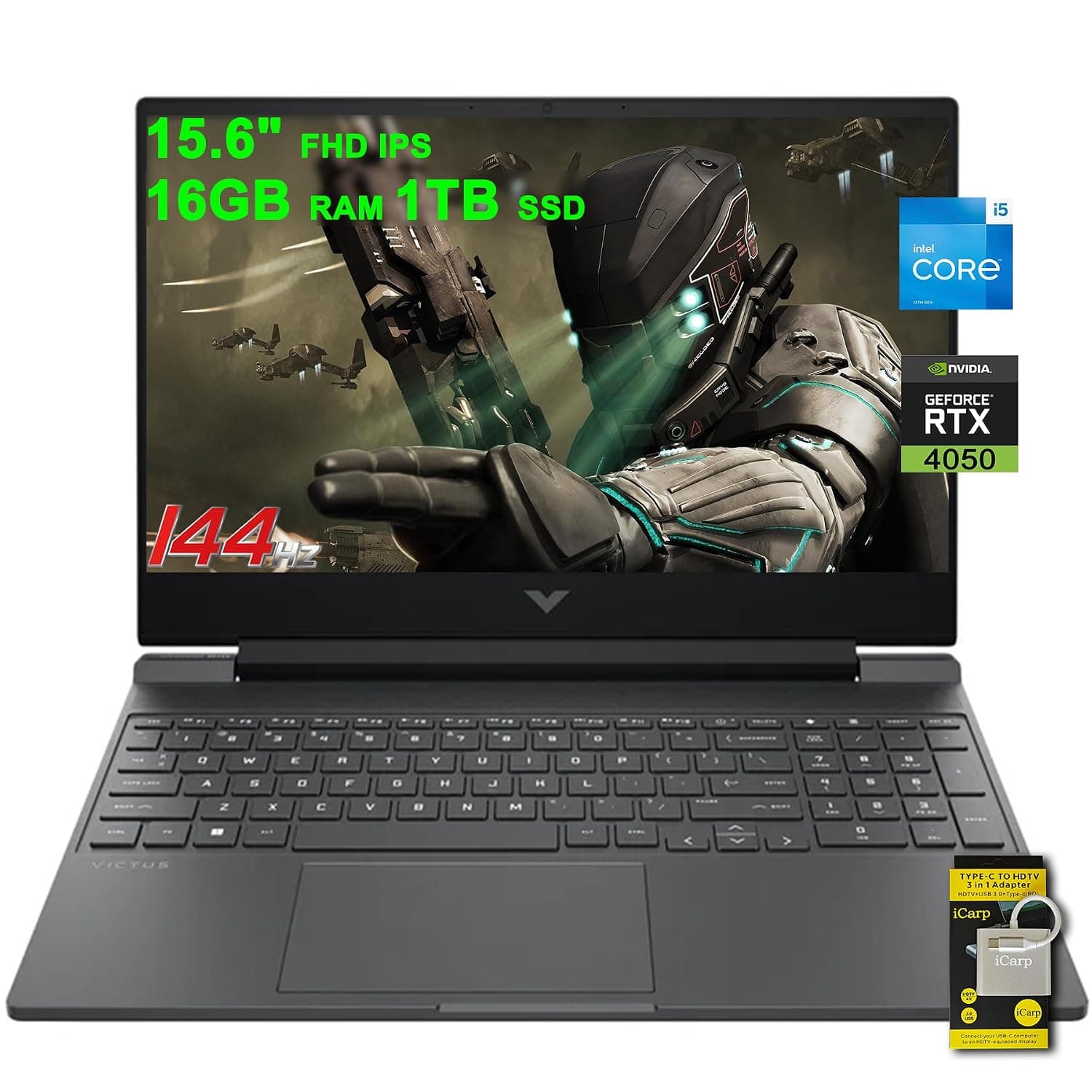 HP Victus Gaming Laptop 15.6" FHD IPS 144Hz Intel 8-core i5-13420H (>i7-12650H) 16GB RAM 1TB SSD GeForce RTX 4050 6GB Backlit USB-C B&O Fast Charge Win11 w/ICP Accessory