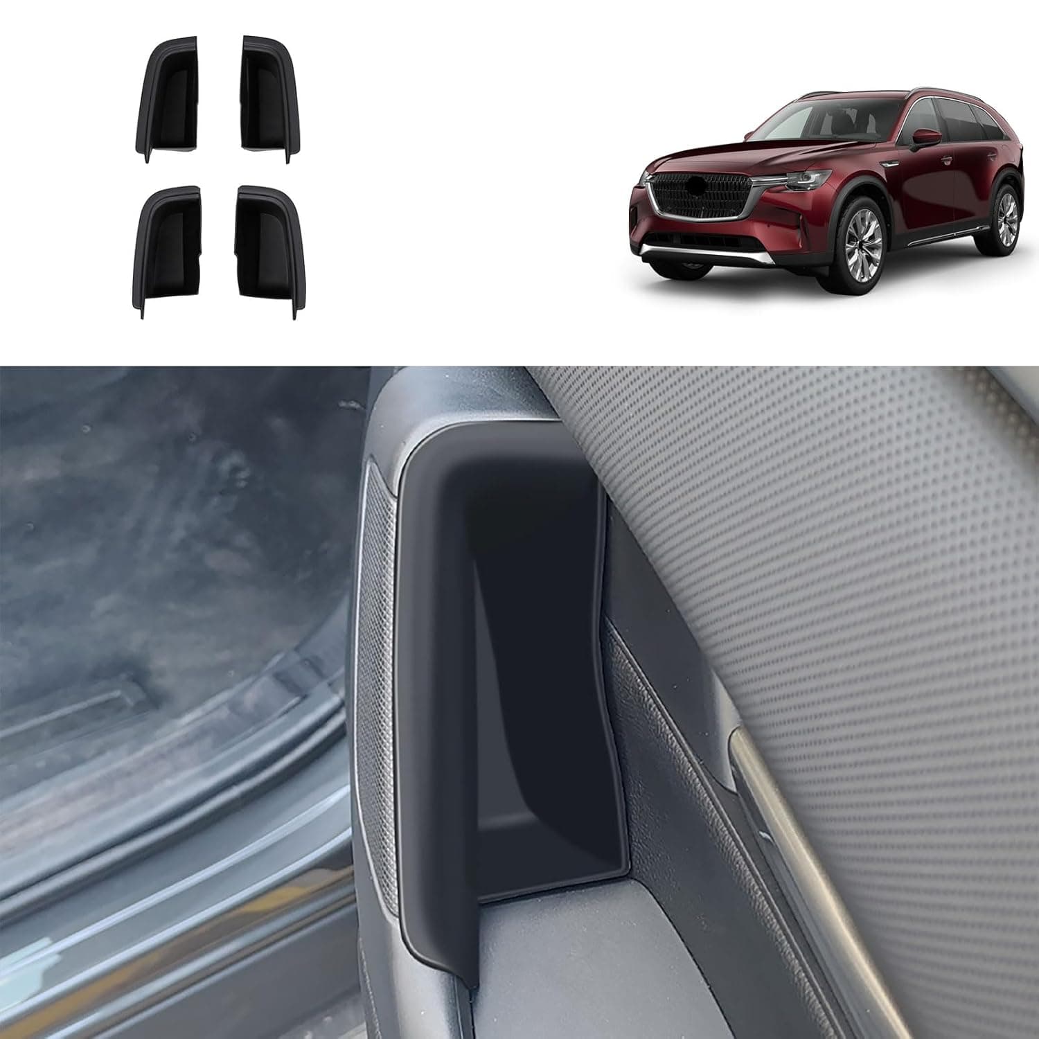 اكسسوارات سيارة من توبايزاي متوافقة مع مازدا CX90 CX-90 2024 2025 مقابض مسند ذراع الباب الداخلية صندوق تخزين منظم صينية 4 قطع (اسود)