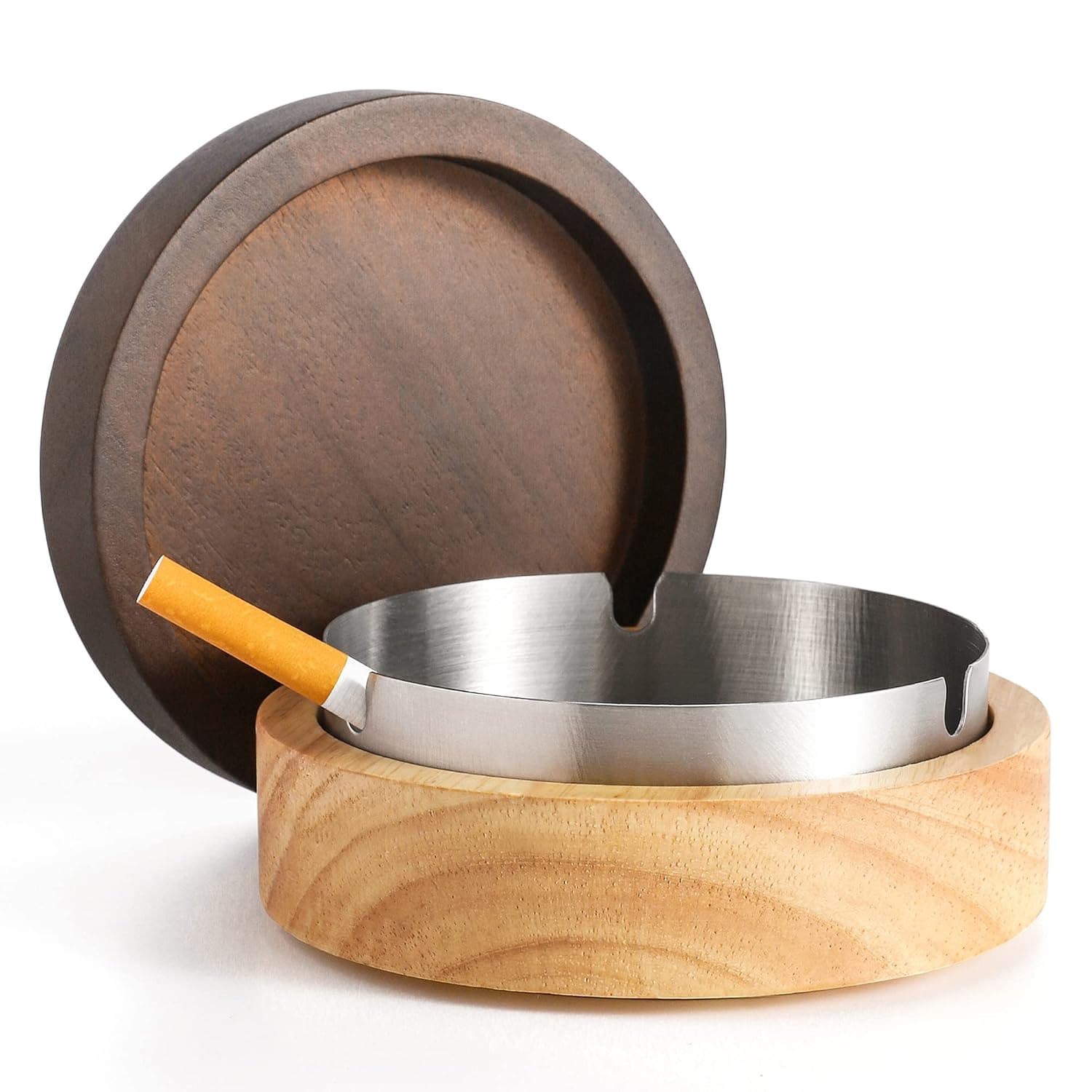 Cute Ashtrays for Cigarettes Ash Tray with Lid Wooden Ashtray with Stainless Steel Portable Decorative Ashtray Windproof Ashtray for Home,Patio,Office,Outdoors,Indoor,Parties