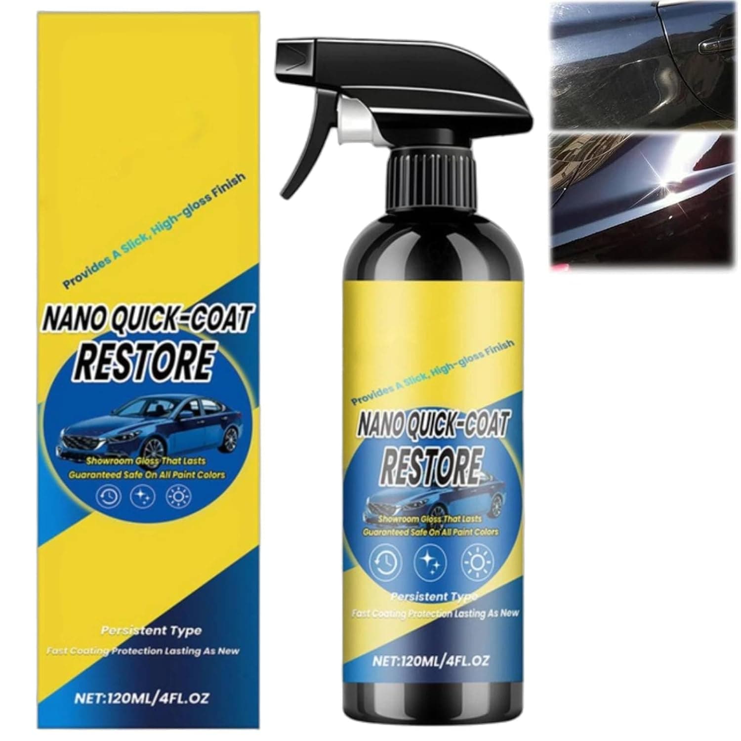 YOOJ® Nano Quick Coat Restore, 120ml High Gloss Car Wax Polish Spray, Long Lasting UV Protection Paint Care Spray, Car Scratch Remover Spray for Shine and Protection (1PC), Nano Spray for Cars