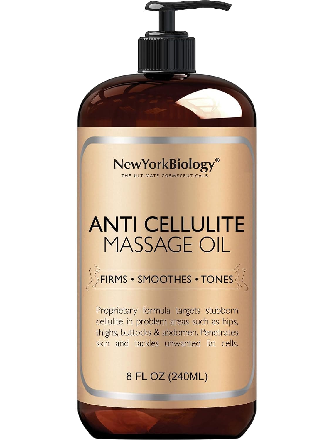 NEW YORK BIOLOGY THE ULTIMATE COSMECEUTICALS Anti Cellulite Massage Oil 8 Fl. oz – Made with 100% Natural Oils – Sensual Body Oil for Massage Therapy, Muscle Relaxation and Deep Tissue