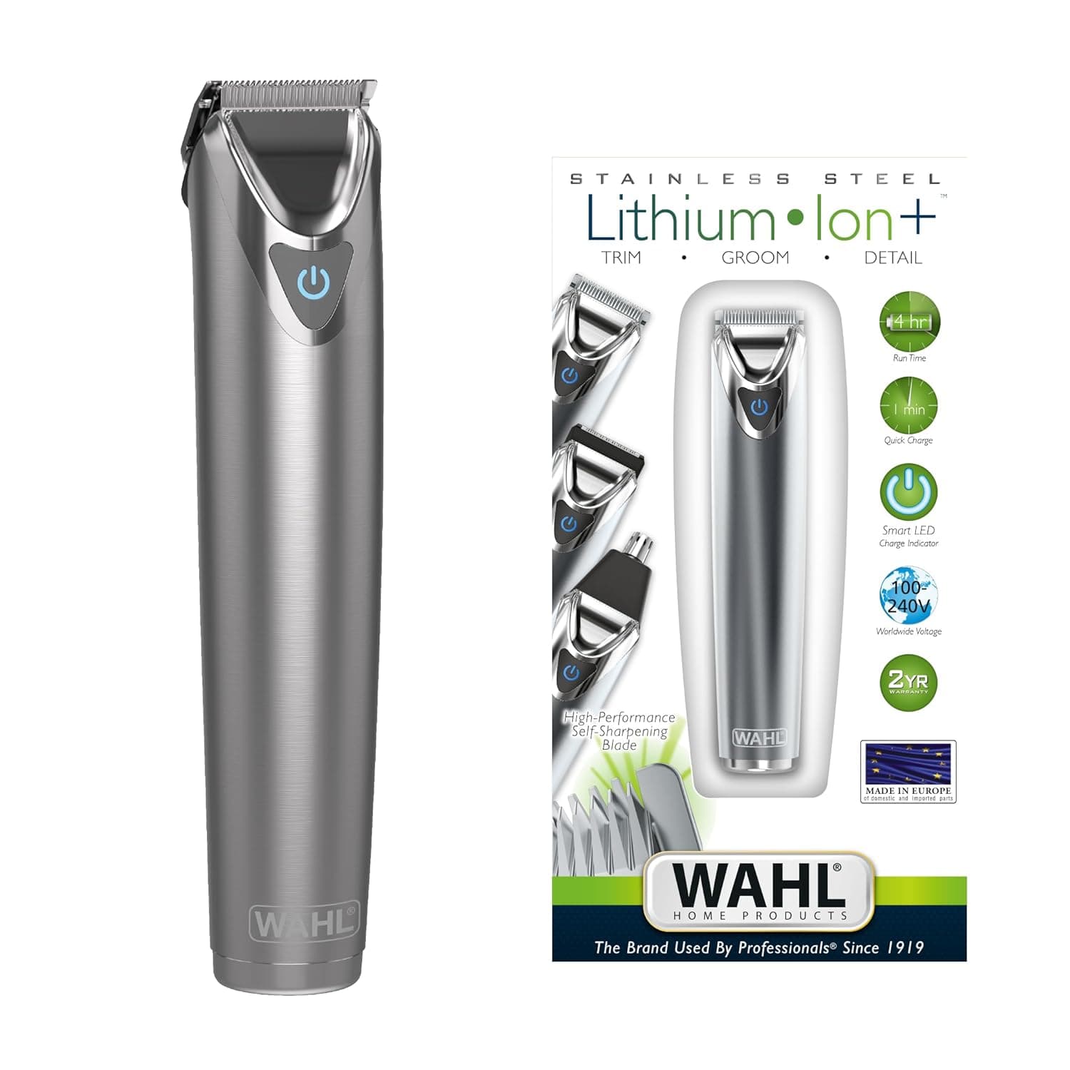 ماكينة حلاقة من الستانلس ستيل ببطارية ليثيوم آيون واهل جهد عالمي مؤشر بطارية LED مع الملحقات - مجموعة احترافية لتصفيف الشعر تشذيب اللحية للرجال 9818-727