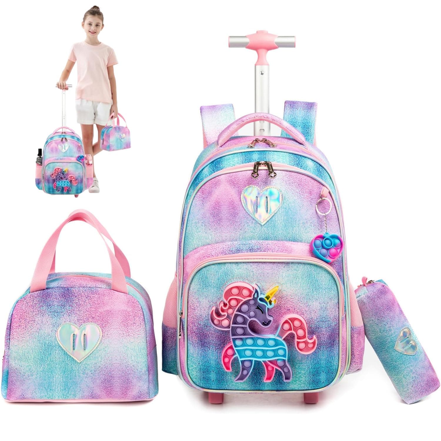Mylindde Backpack for Kids, 3Pcs Backpacks Set, Lightweight School Backpack, Kids School Backpack with Lunch Bag and Pencil Case, School Backpacks for Teens, Girls, Boys, Elementary