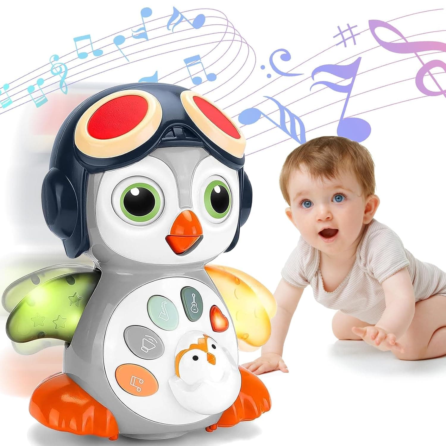 Tazweeq Crawling Penguin Baby Musical Toys, Tummy Time Toy for Infant 0-18 Months Music Learning Crawl Interactive Toddler Boy Girl Gift