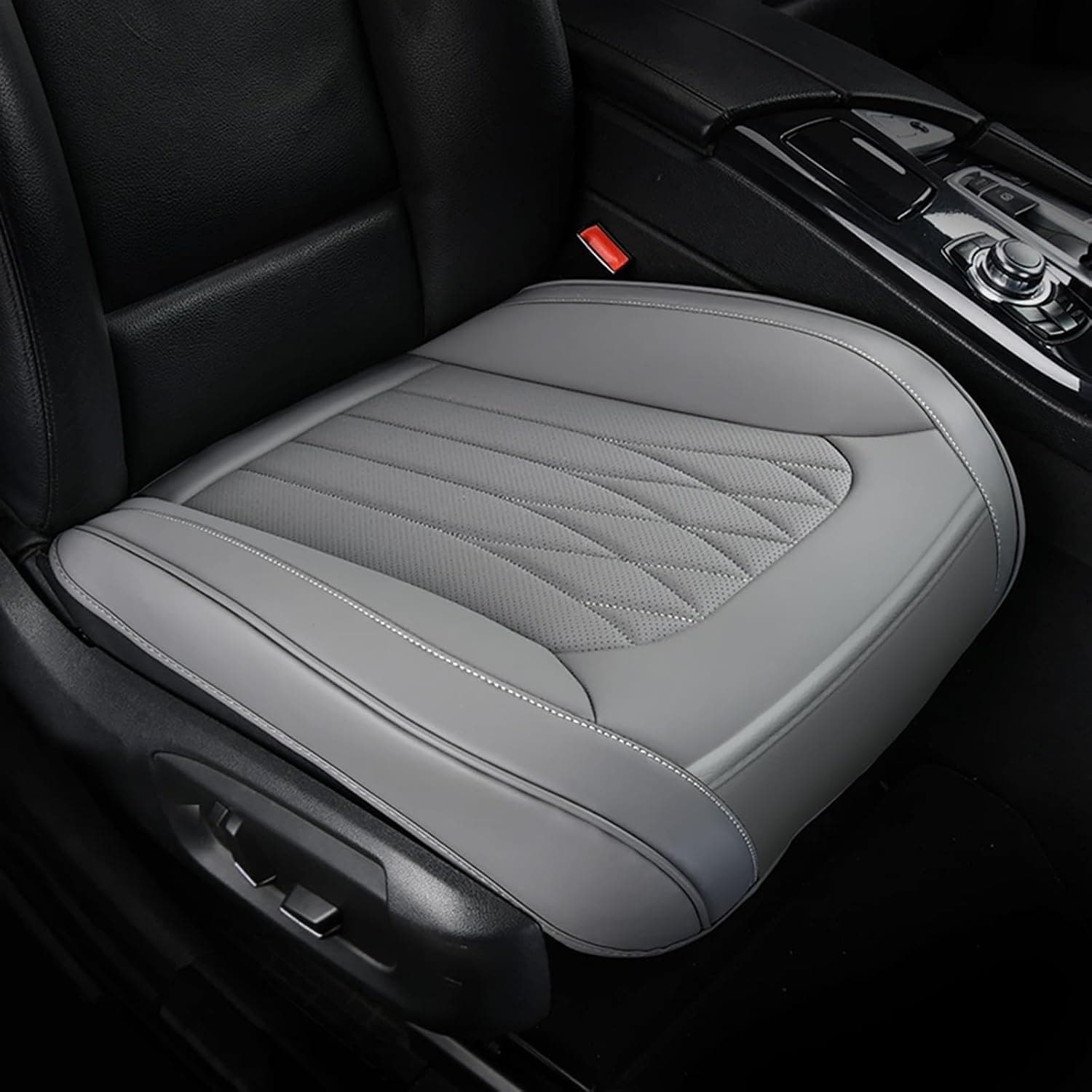 Leather Front Car Seat Covers, Full Wrap Protection, Bottom Seat Covers for Cars, Driver Car Seat Cover Luxury Seat Protectors, for Most Vehicles, Sedan, Truck, SUV (Gray)