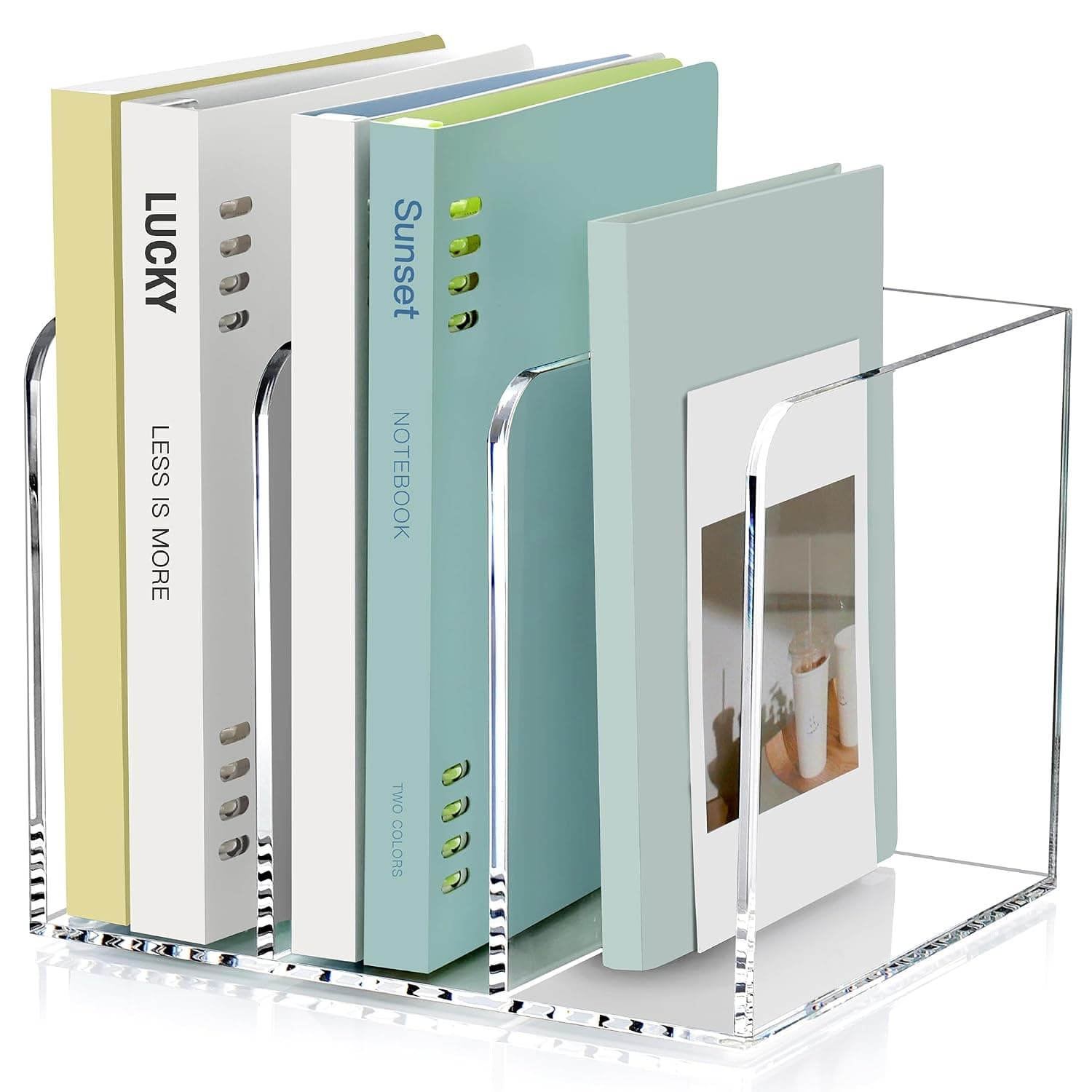 SANRUI B5 Bookend Magazine Holder for Desk Organizers, Clear Acrylic File Rack, Workspace Sorters, Desktop Book Accessories Organizer, 3 Vertical Compartments