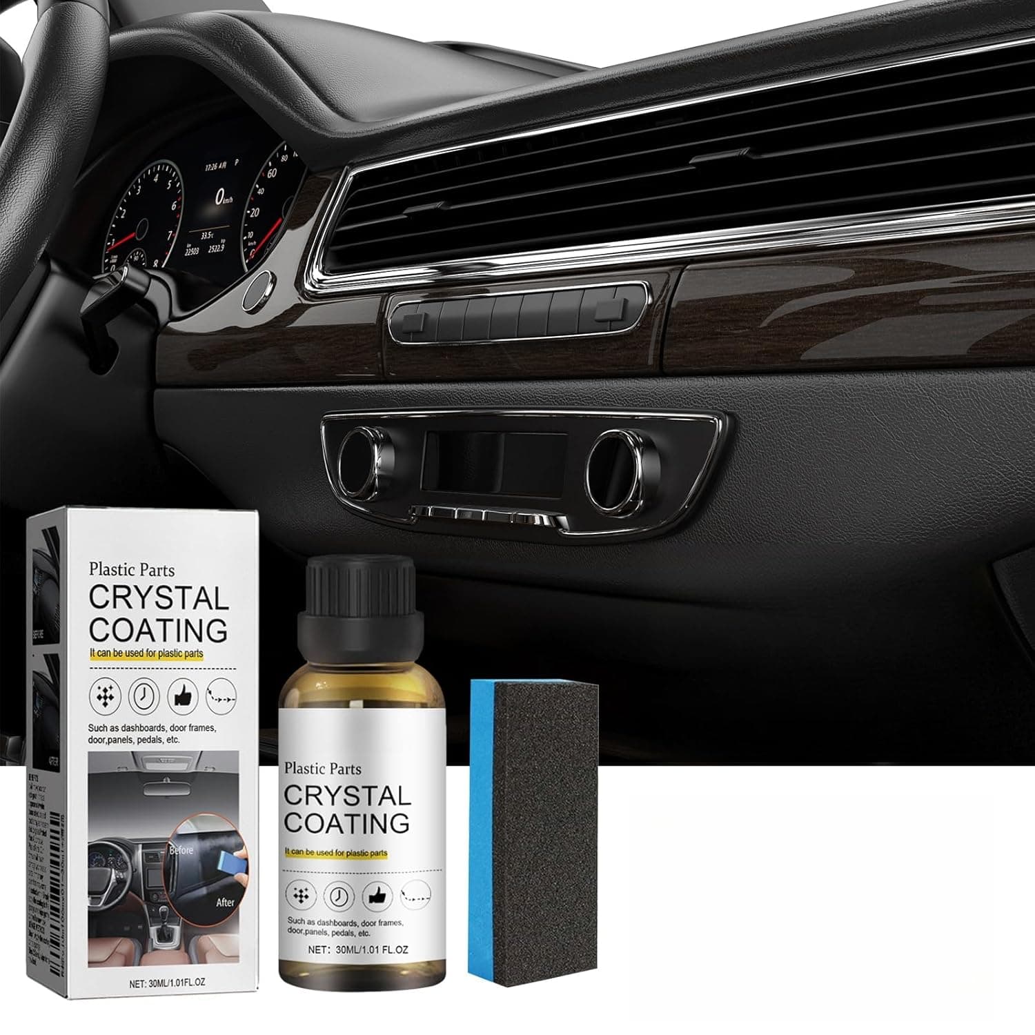 Car Plastic Interior Refurbishing Coating 30ml Plastic Restoration & Coating, Complete Interior Care, Dust & Stain Resistance, Glossy and Lustrous Finish, Crystal Clear Coating, Long-lasting