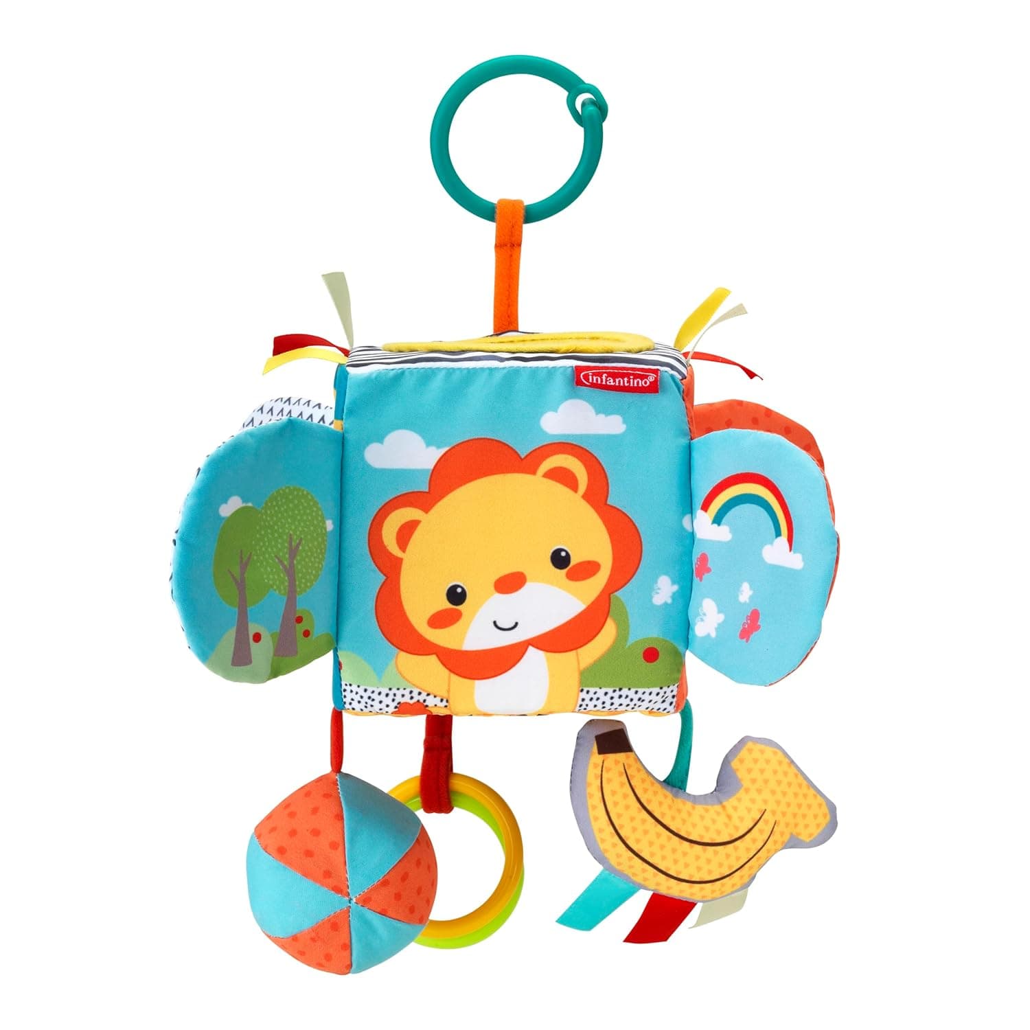 Infantino Big Top Discovery Cube - Development Toy with peek-a-Boo Mirror, Clacker Rings, Hidden Ball and More, BPA-Free, for Babies and Toddlers