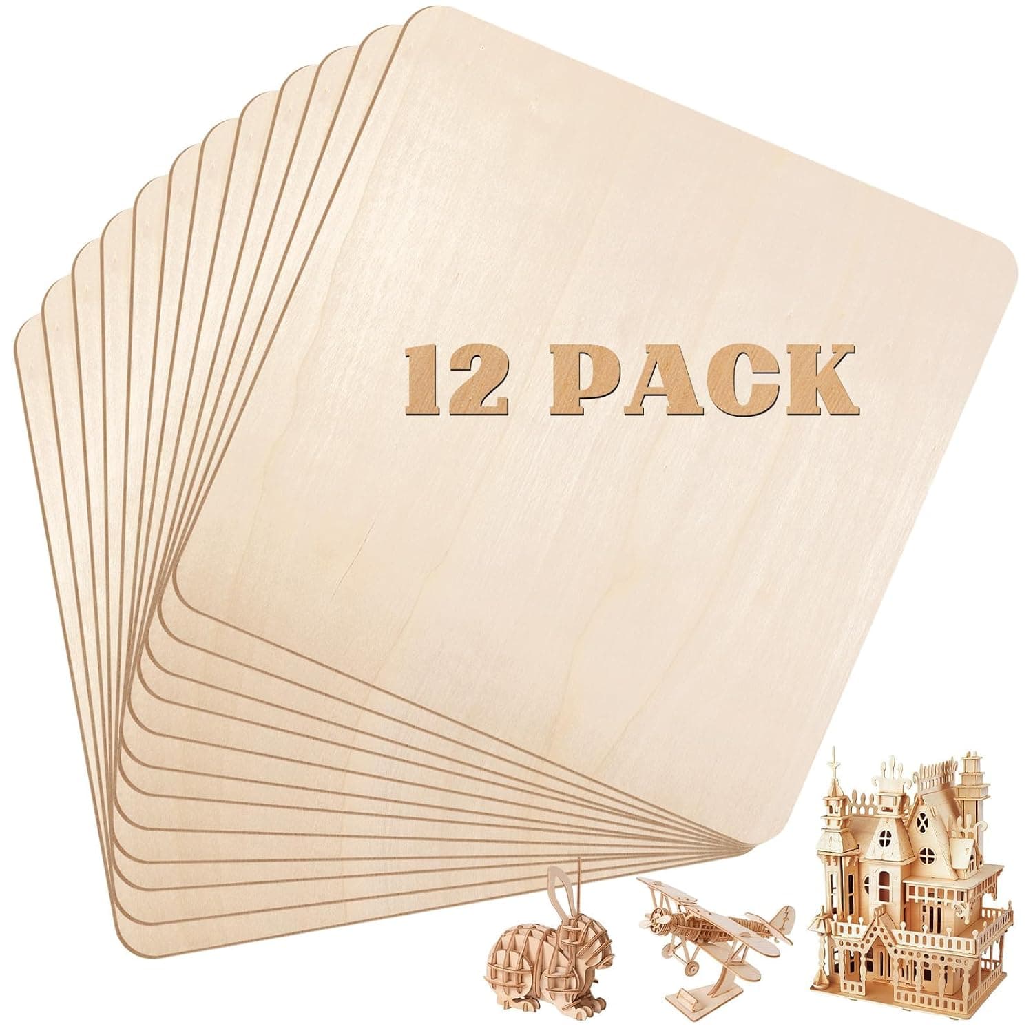 Basswood Sheets, Unfinished Wood Panels, Premium Balsa Wood for Laser Cutting, Wood Burning, Drawing, and DIY Craft Projects 12-Pack 12x12 Inch 2.6mm