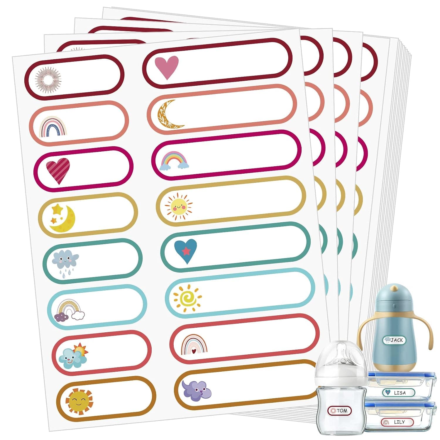 WSICSE 480 Pcs Baby Bottle Labels for Daycare, Waterproof Name Labels, Self-Laminating, Writable School Name Labels for Kids Name Tags Stickers, Custom Labels