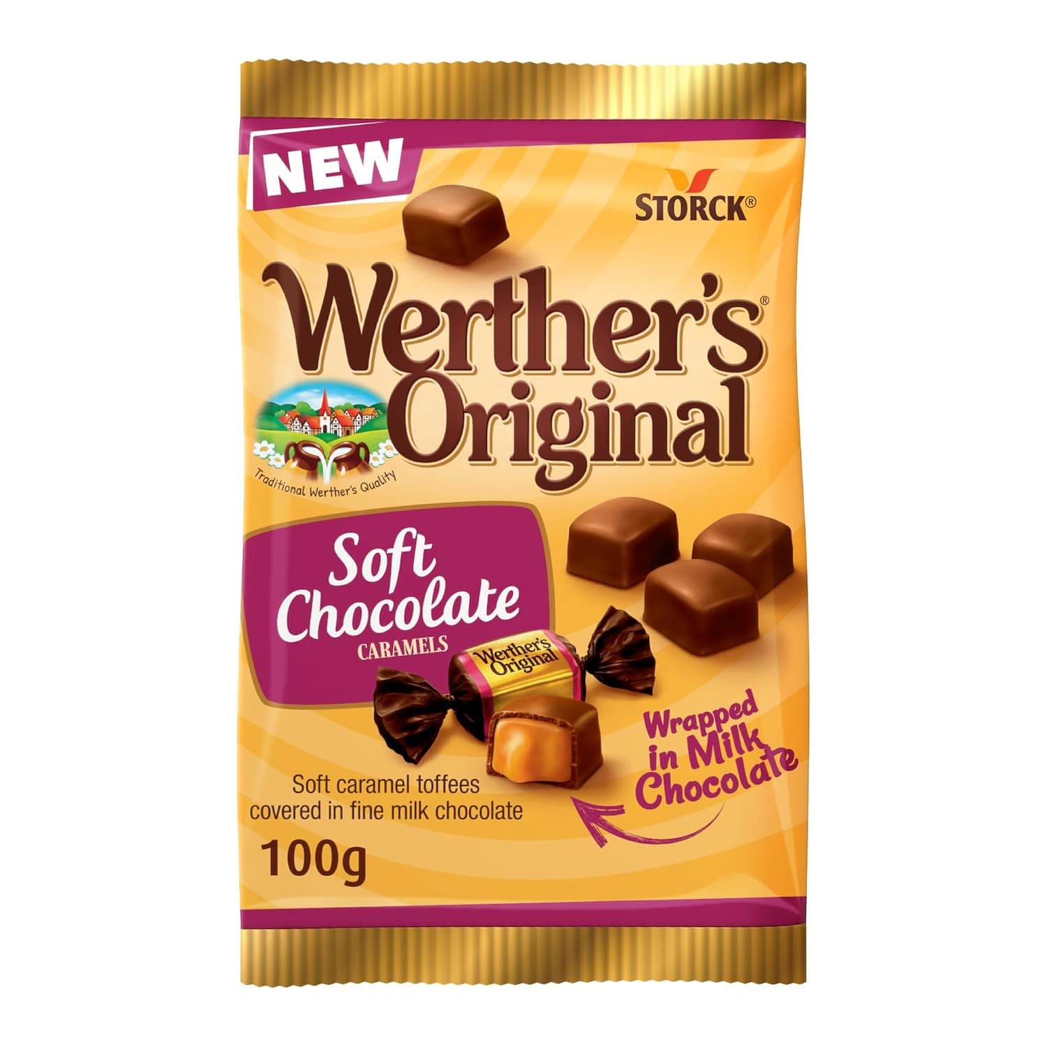 Werther's Original Soft Chocolate Caramel Candies, 100 g, Creamy Traditional Flavor Perfect For Sharing with your Family and Friends
