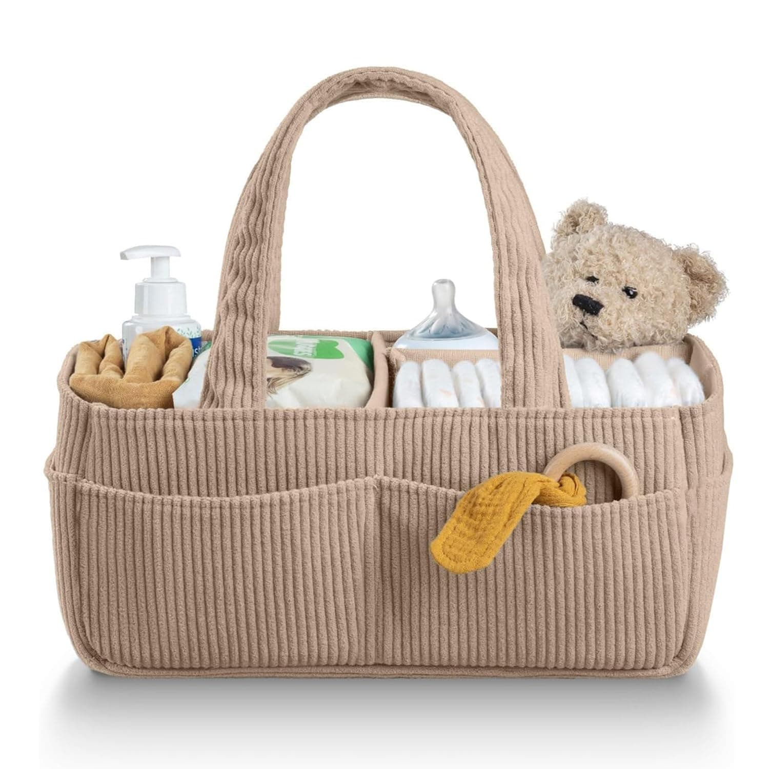 Baby Diaper Caddy Organizer for Changing Table – Stylish Nursery Storage Basket, Newborn Essentials, Baby Shower Gifts and Registry Must-Haves for Boy or Girl, Car Diaper Caddy, Corduroy Cream
