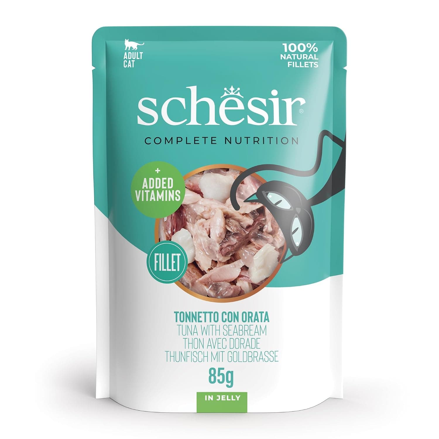 Schesir Complete & Balanced Nutrition Wet Cat Food in Jelly Pouch- Tuna With Seabreem 85gx12