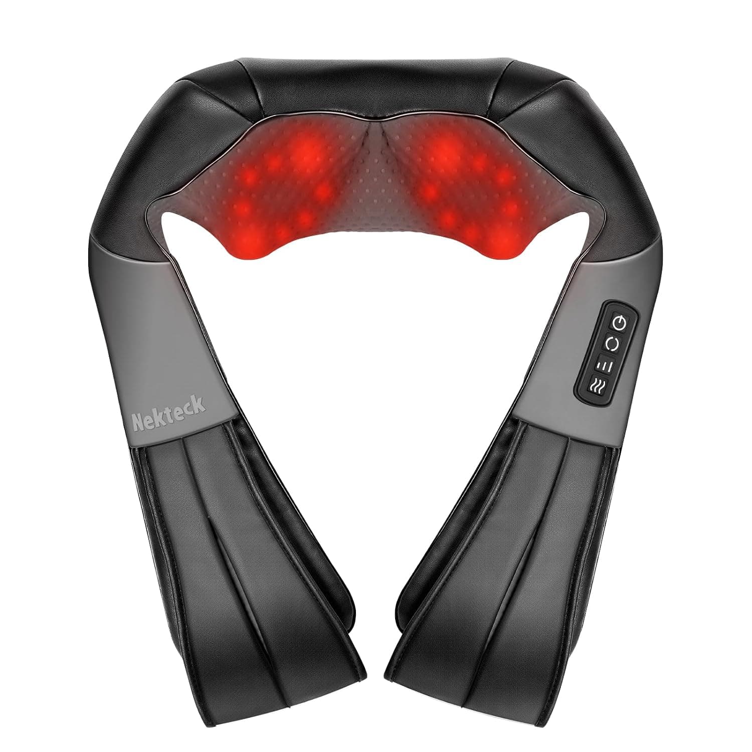 Nekteck Back Neck and Shoulder Massager with Heat, Deep Tissue 3D Kneading Shiatsu Electric Massage for Relaxation, Office Chair, Car & Home Use, Black