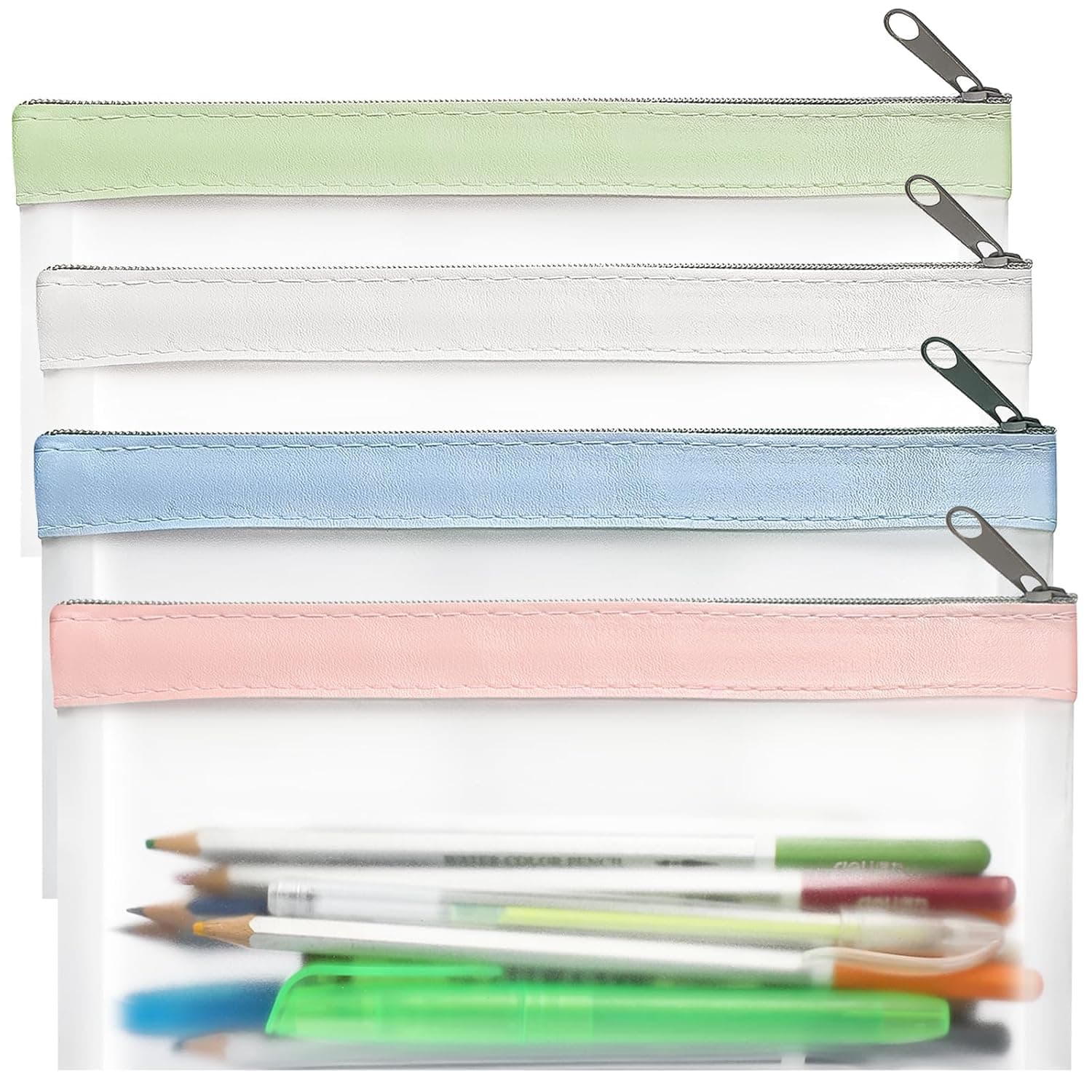 ALMEKAQUZ 4 PCS Clear Pencil Pouch, Cute Pencil Case with Zipper Pencil-Pouch, Pouch for Teenagers School and Stationery Supplies