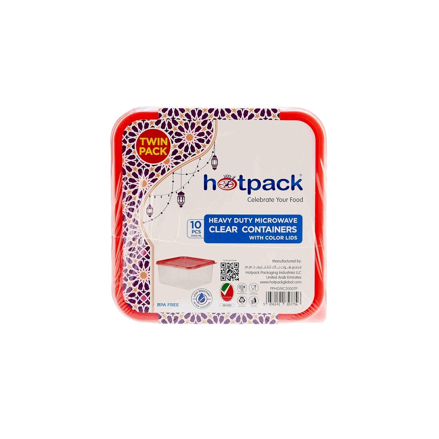 HOTPACK HD MICROWAVE CONTAINER 2000ML 5PCSX2 TWINPACK 6PKTS