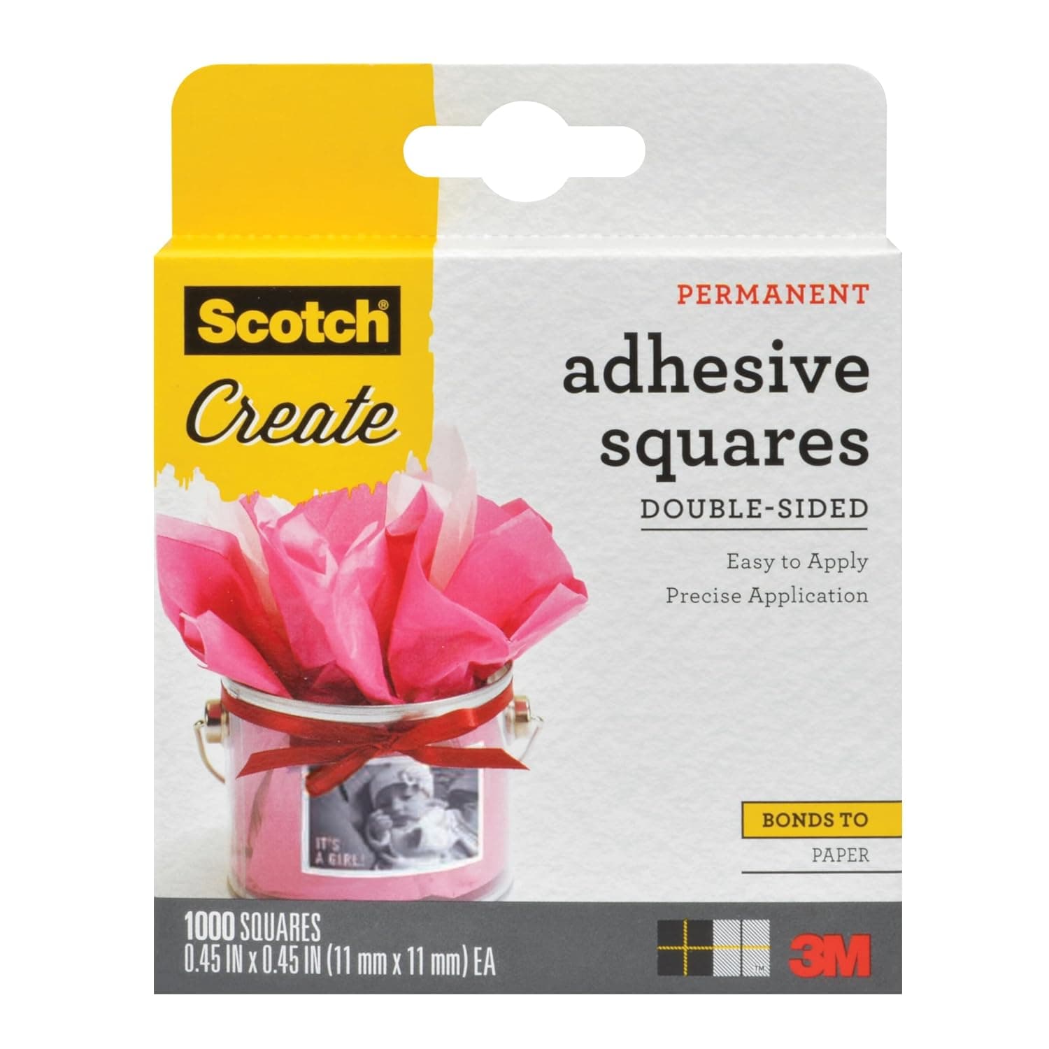 Scotch Adhesive Squares, Permanent Double-Sided Tape Squares for Crafting, Art, Gift Wrapping and More, .45 in x .45 in, 1-Pack, 1000 Total