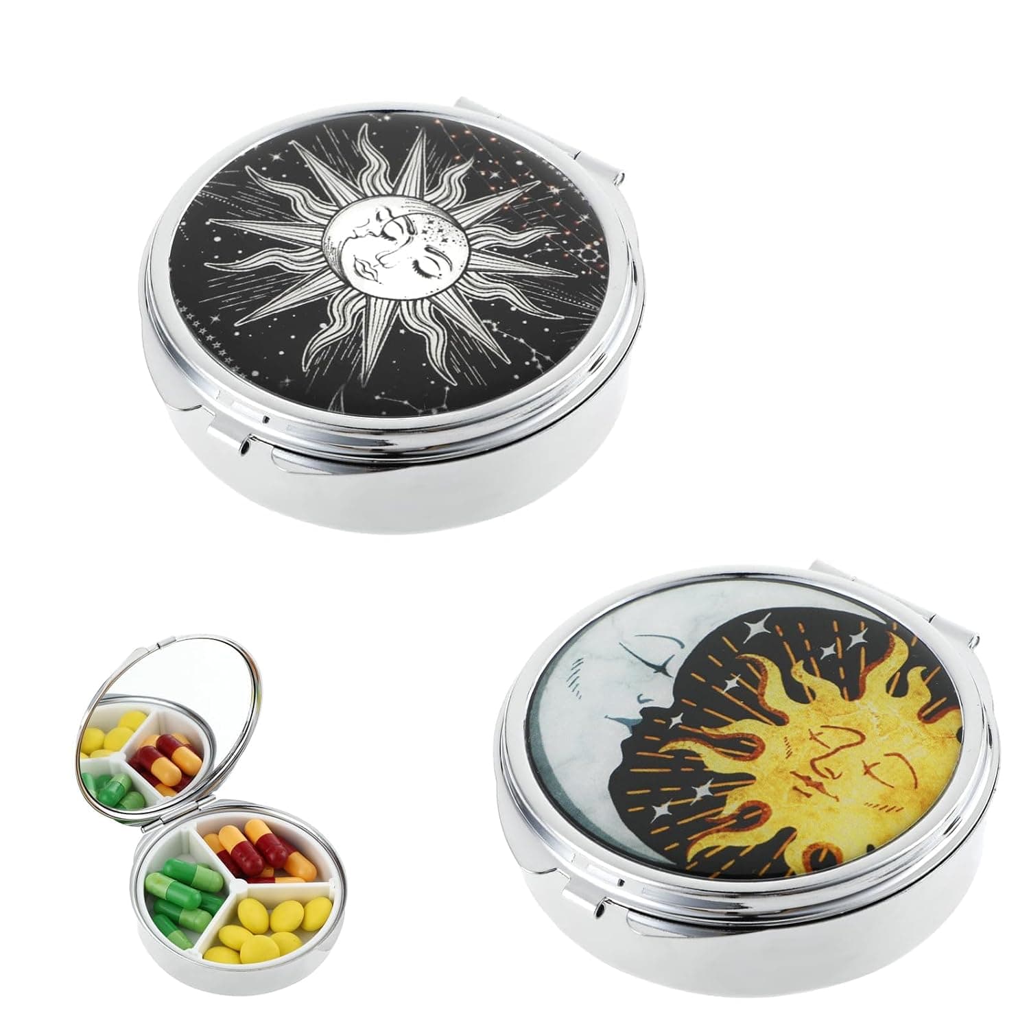 3 Compartment Small Metal Pill Box - Portable Travel Pill Organizer for Purse Pocket, Compact Medicine Vitamin Holder for Medication, Fish Oil & Supplements