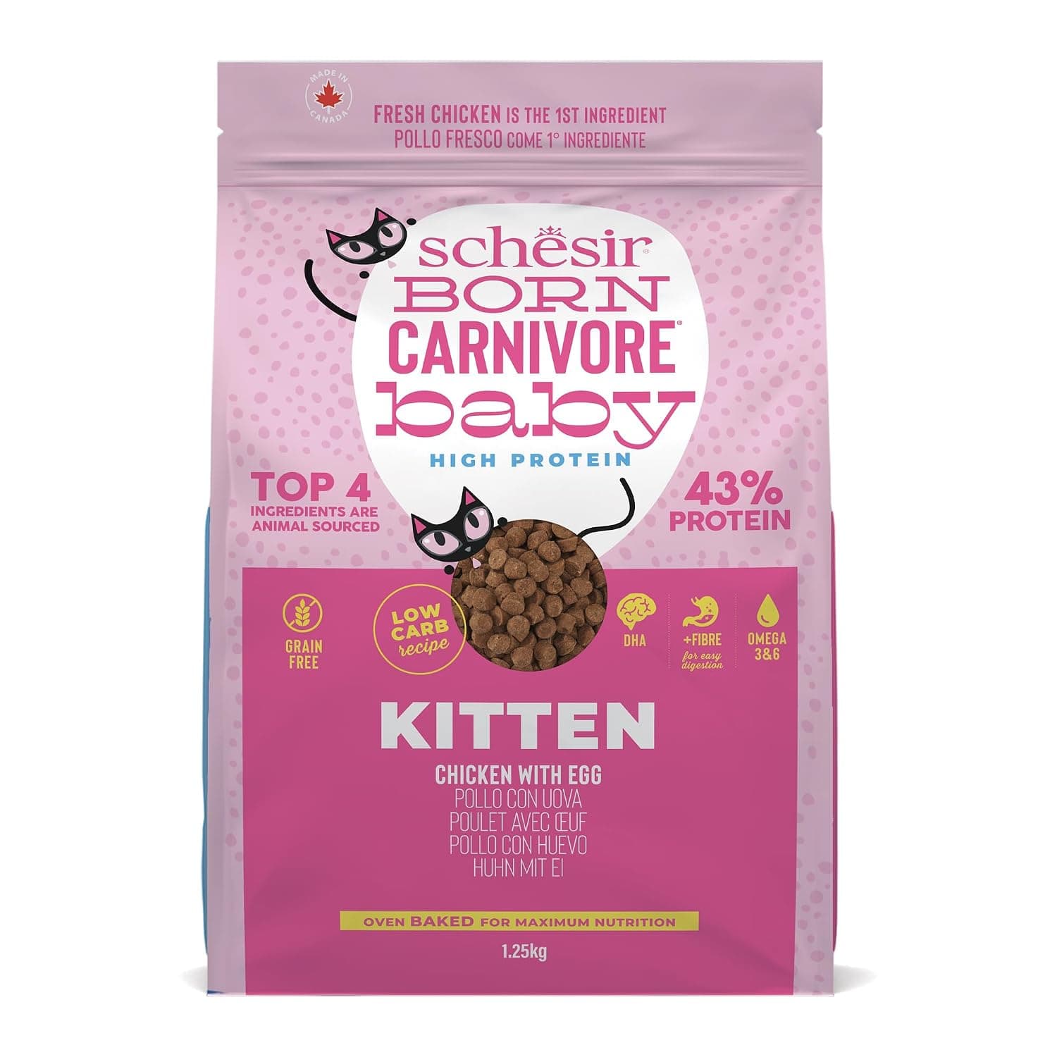 Schesir Born Carnivore Grain Free Oven Baked Dry Cat Chicken & Egg Kitten 1.25kg