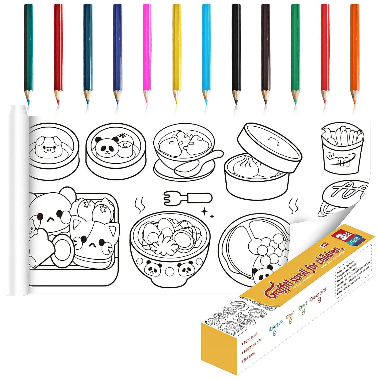 OneNine Drawing Paper Roll for Kids, 30cm*3m Coloring Paper Roll Painting Drawing Color Filling Paper, Coloring Poster Drawing Roll Coloring Book DIY Arts Crafts for Preschool Kindergarten Classroom