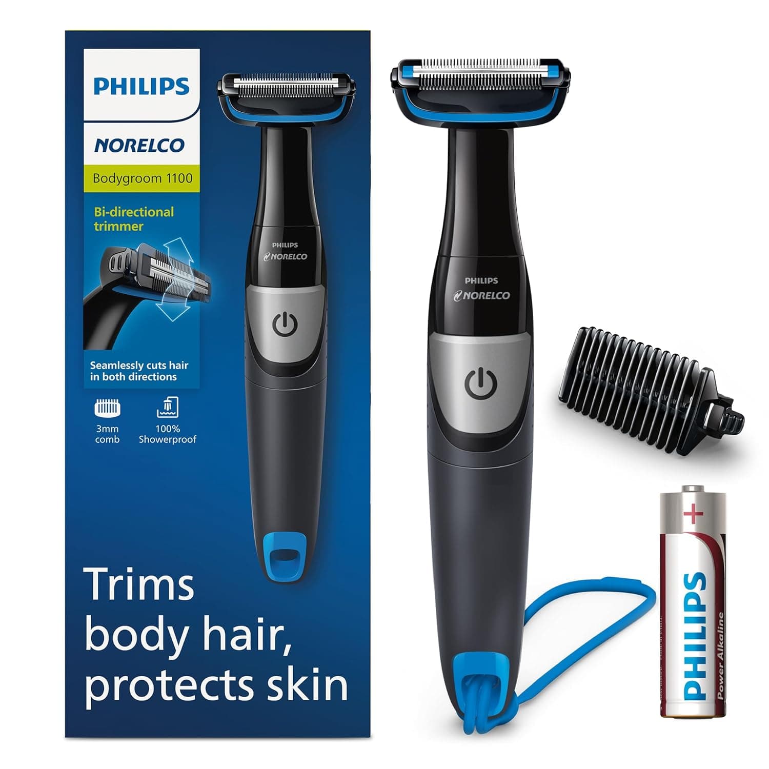 Philips Norelco BG1026/60, Bodygroom Series 1100, Showerproof Body Hair Trimmer and Groomer for Men