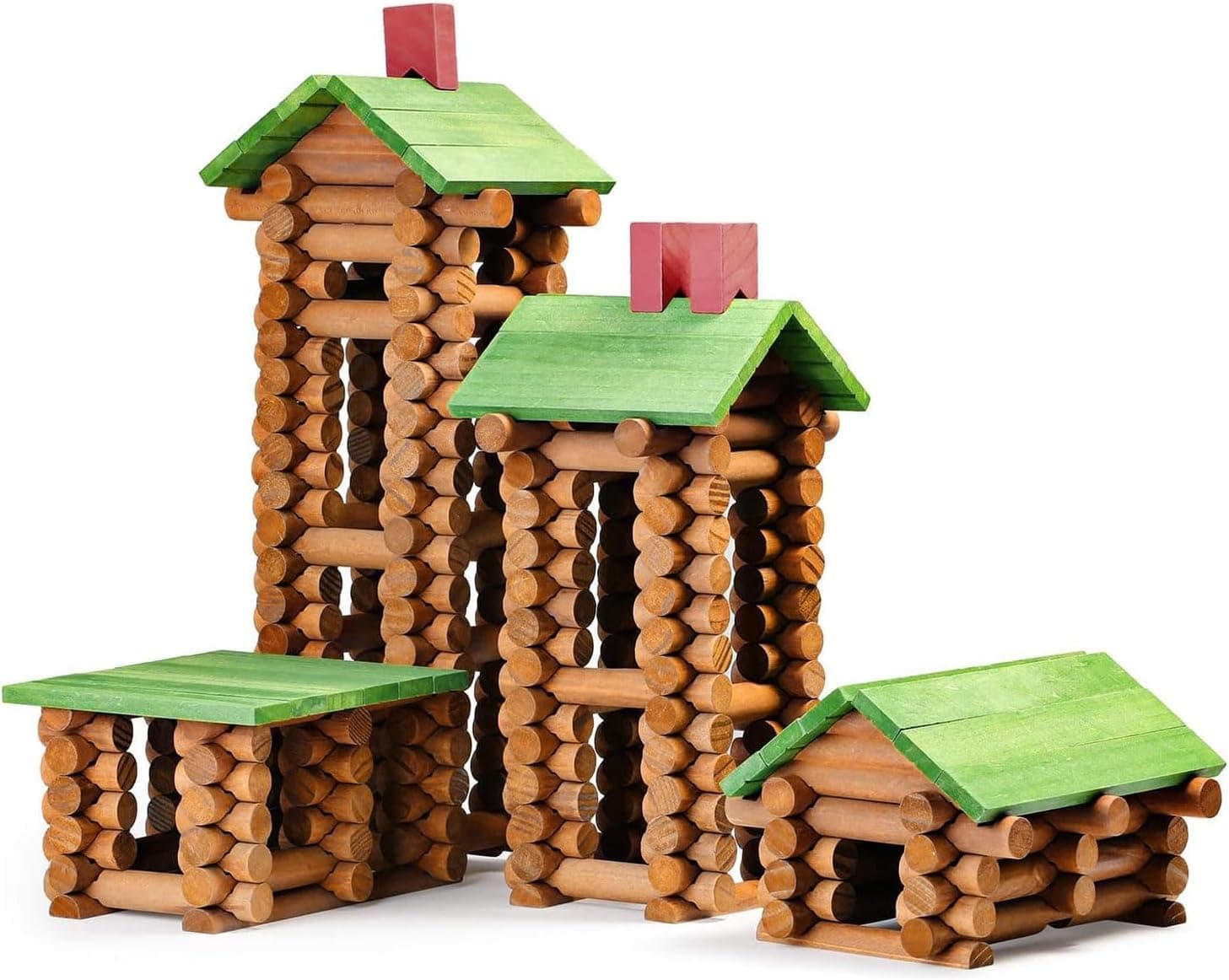SainSmart Jr. 450 PCS Wooden Log Cabin Set Building House Toy for Toddlers, Classic STEM Construction Kit with Colorful Wood Logs Blocks for 3+ Years Old