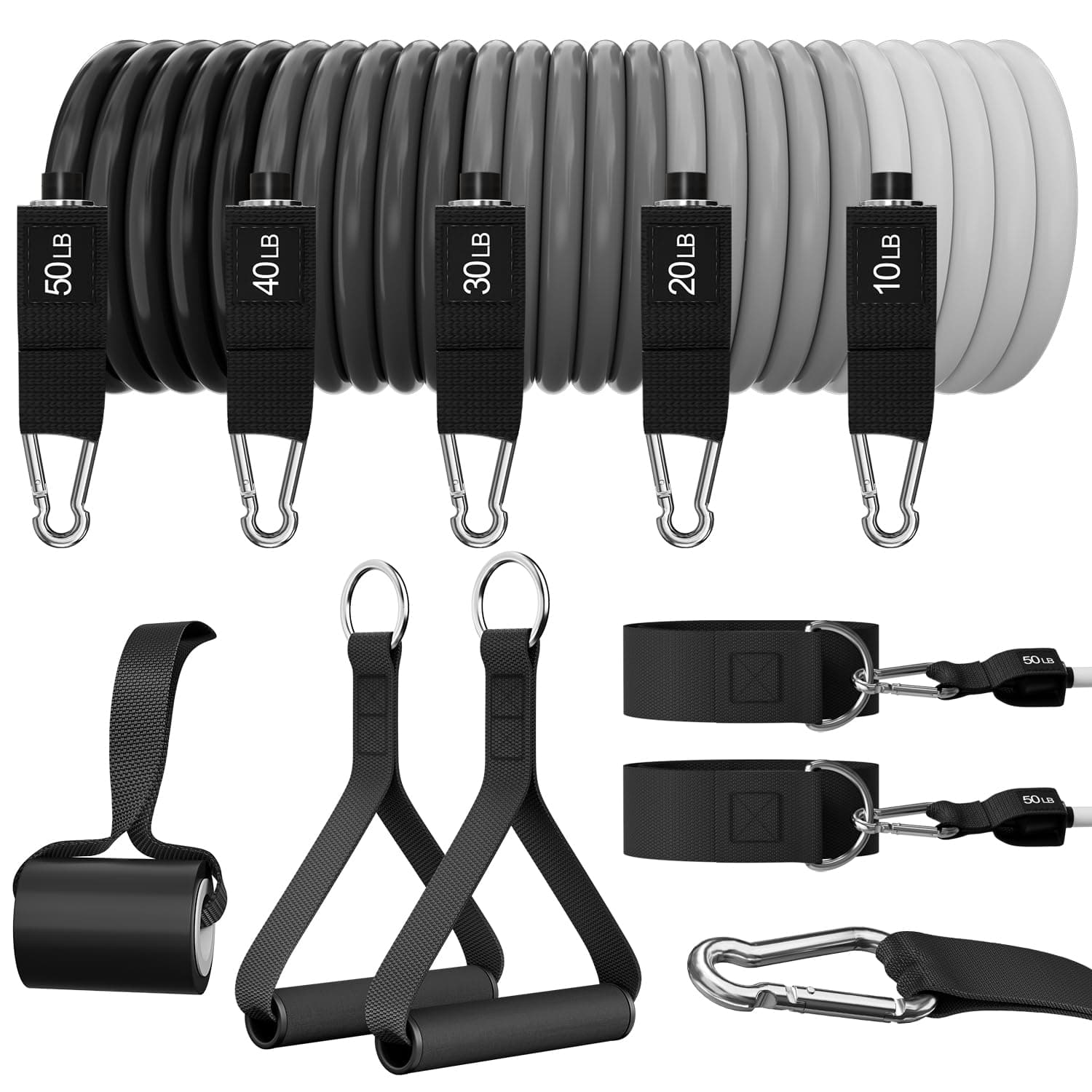 Whatafit Resistance Bands Set (11pcs), Exercise Bands with Door Anchor, Handles, Carry Bag, Legs Ankle Straps for Resistance Training, Physical Therapy, Home Workouts | Durable Stretch Bands With Soft Grips, Suitable For Strength Exercise, Yoga And Daily Home Gym Fitness Training