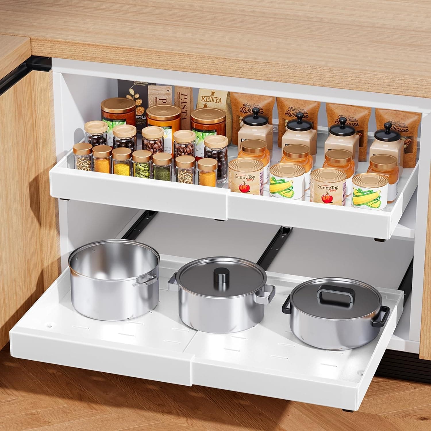 Expandable Adjustable Kitchen Cabinet Under-Sink Storage Drawer, Home Storage Rack Drawer (White)