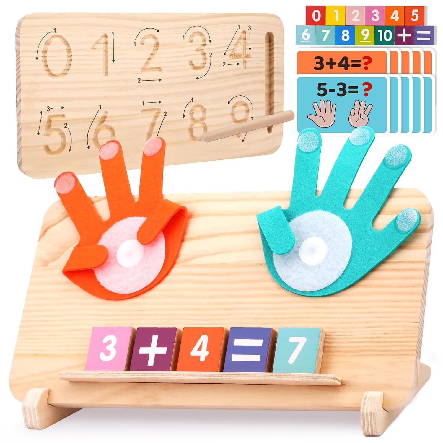Montessori Educational Toy for Toddlers 2-4 Years, Double-Sided Finger Counting and Number Tracking Board, Colourful Number Building Blocks, Educational Math Wooden Toy Made of Solid Pine Wood for