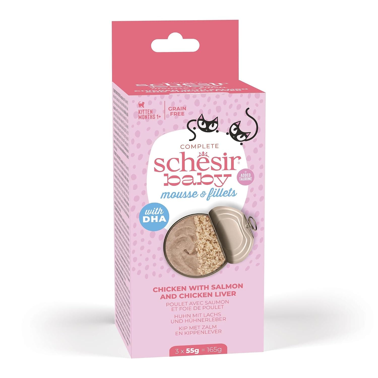 Schesir Kitten Wet Food Puree with Chicken & Salmon, Set of 3 Cans, 55 g