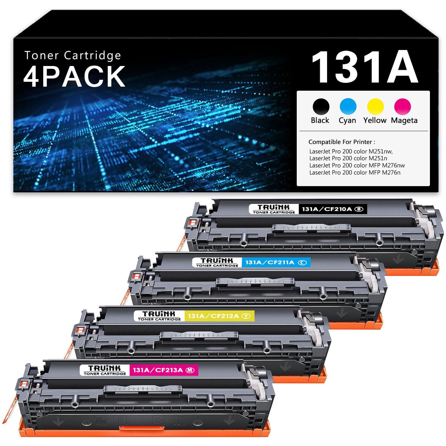 131A Toner Cartridge 4-Pack Replacement for HP 131A | CF210A CF211A CF212A CF213A Toner Compatible with HP Pro 200 Color M251nw M251n MFP M276nw M276n Printer Ink.(Black, Cyan, Magenta, Yellow)