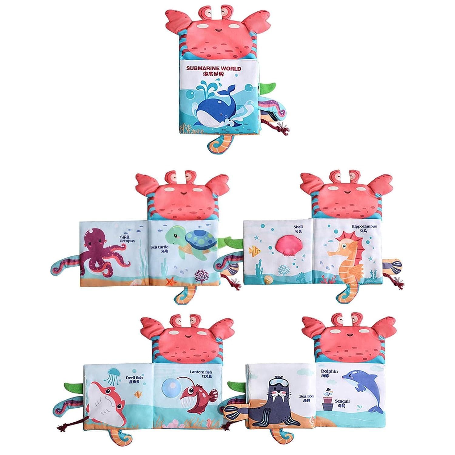 Hand Puppet Infant Crinkle Books - Crinkle Babies Books Toys with Fish Tails - Submarine World Babies Crinkle Book for Babies Early Learning Development, Stroller Toys