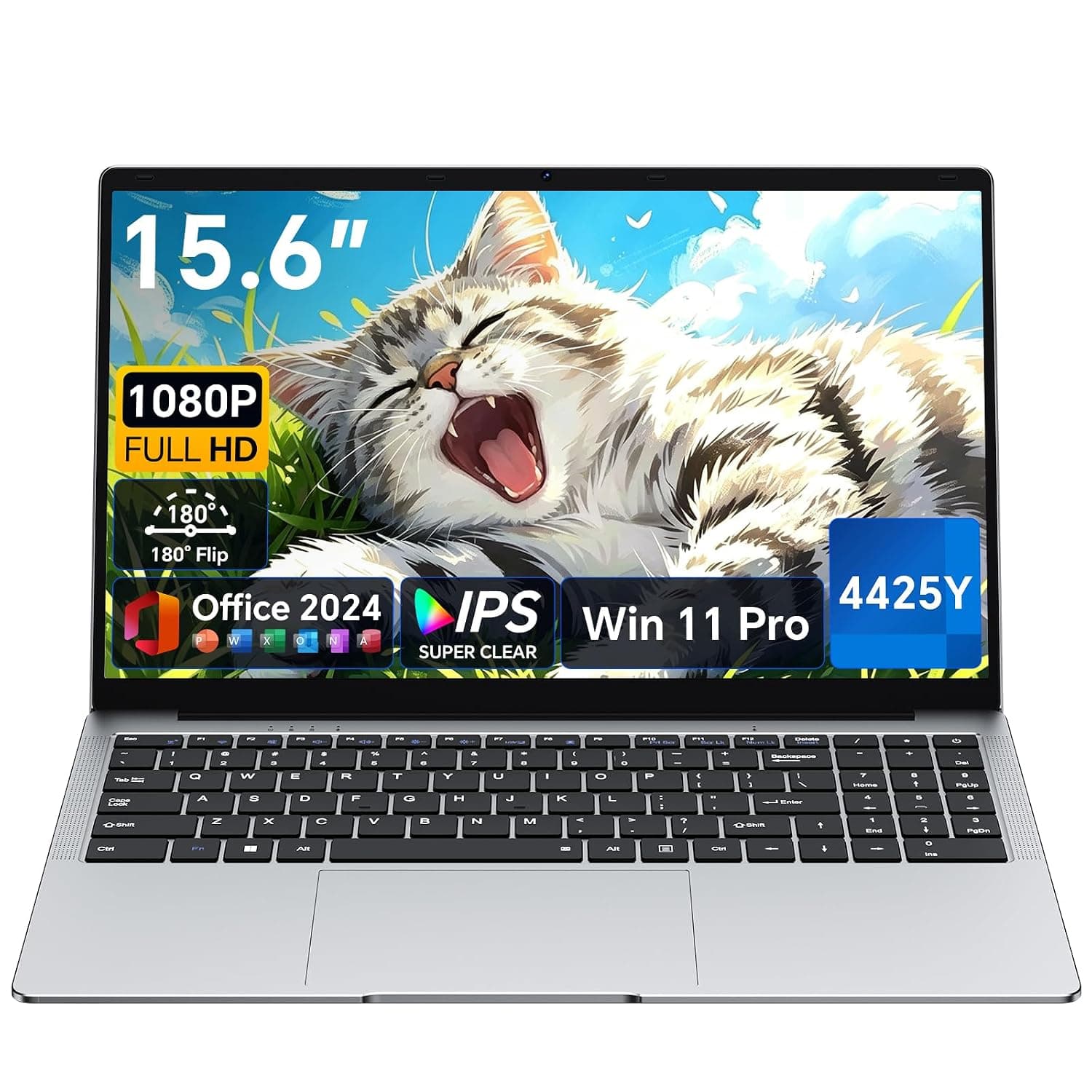 EYY 2026 Laptop Computer, 15.6" Laptops with Office 2024, Intel Pentium 4425Y Processor, 4GB RAM 128GB SSD, FHD IPS Display, Win 11 pro, WiFi 5, BT 5.0, HDMI, USB 3.0, Notebook for Business, Student