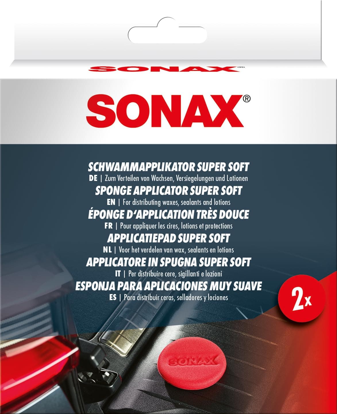 SONAX Sponge Applicator - Super Soft (2 Pieces) - Gently Applies and Distributes Waxes, Sealants and Lotions on Surfaces. Machine Washable Item No. 04171410