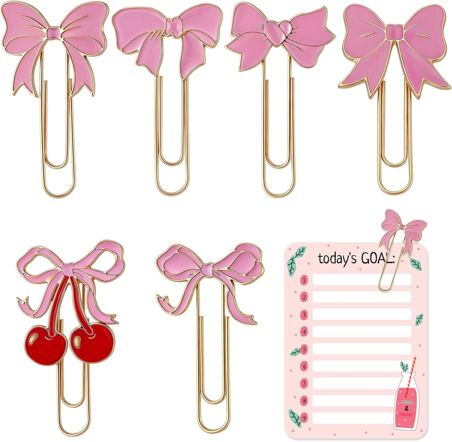 Paper Clips, Cute Paperclips, Metal Bookmarks, Coquette Style Office Supplies for Planner School Work Notes Gift Decoration,Pink Bows 6 Pcs