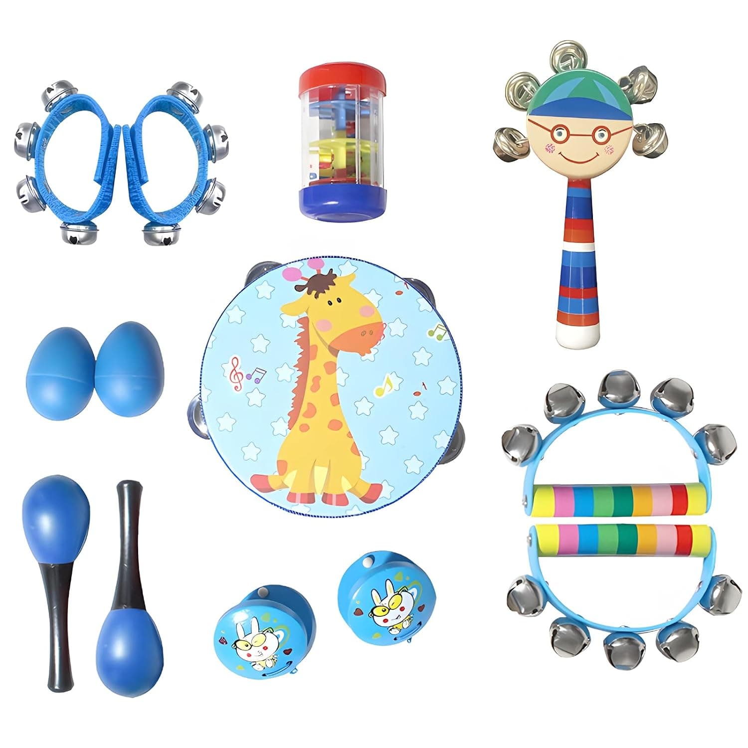Andanna Kids Musical Instruments for Toddlers,13Pcs Baby Musical Toys for Toddlers,Preschool Educational Kids Gifts,Christmas Birthday Gifts for Boys Girls,Xylophone,Maracas(Blue)