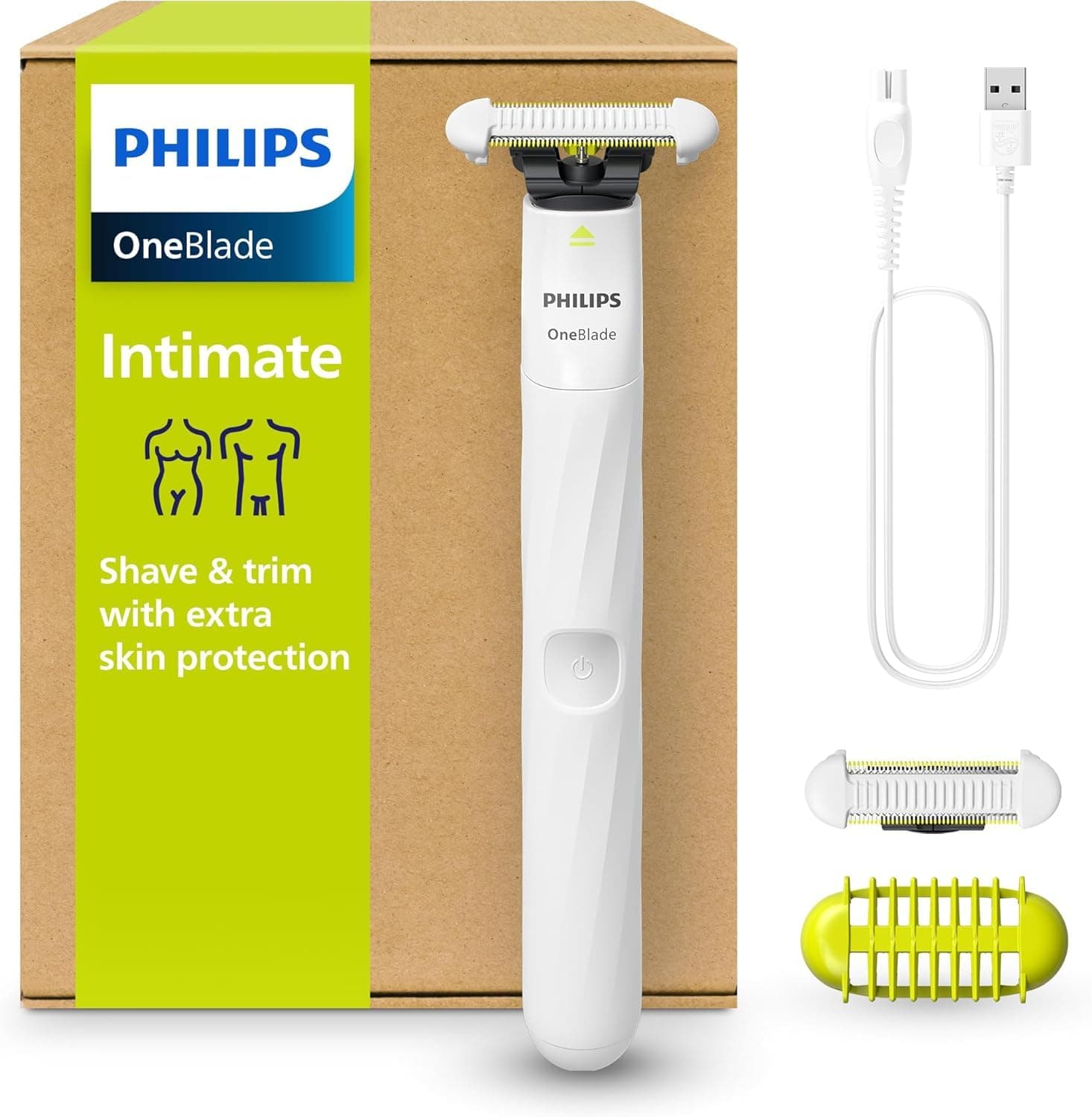 PHILIPS OneBlade Intimate Women and Men Hair Removal Razor for Intimate Area, Armpits and Armpits, Shaves and Trimms, Skin Protection Blade QP1924/30