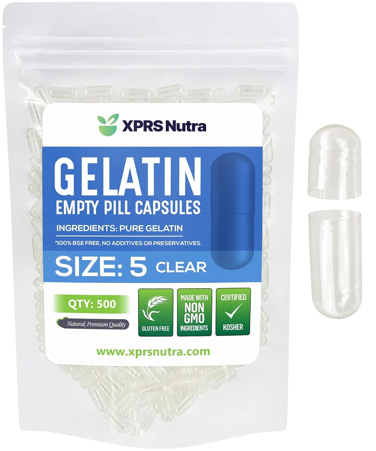 XPRS Nutra Size 5 Empty Capsules - 500 Count Very Small Clear Empty Gelatin Capsules - Pills DIY Capsule Filling - Fillable Pill Gel Caps for Do-It-Yourself Vitamin Supplements