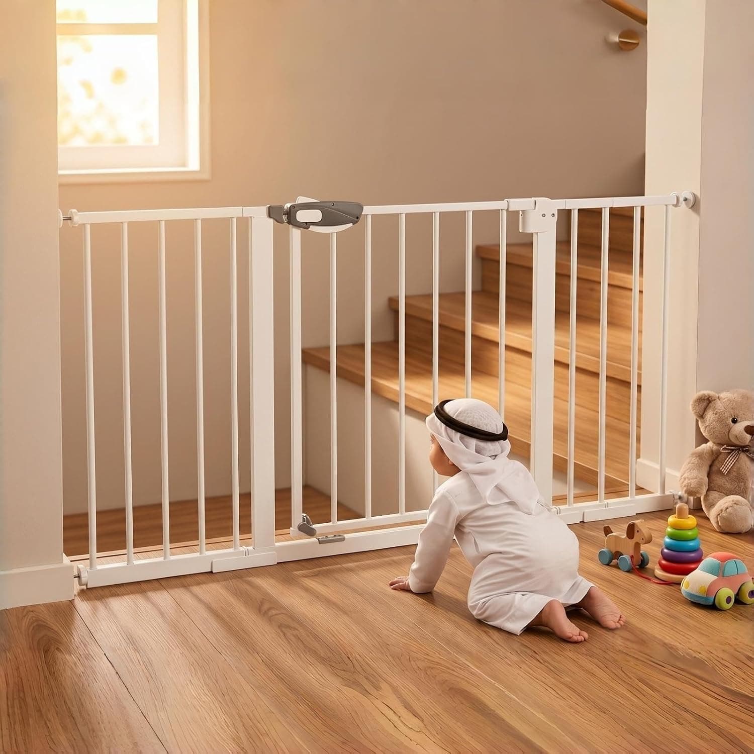 Auto Close Stairs Safety Baby Gate,Drawer barrier for child (76-144cm)