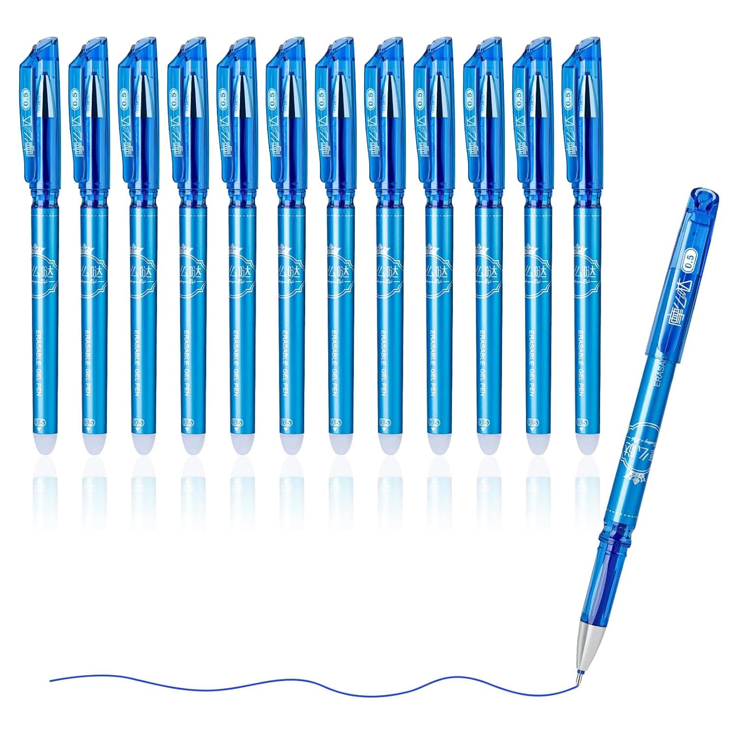Temiary 12 Pcs Erasable Gel Pens, 0.5 mm Fine Point Heat Erasable Gel Ink Pen, Quick Dry for Writing, Journaling, and Crossword Puzzles, Smooth Writing for School Office Supplies (Blue)